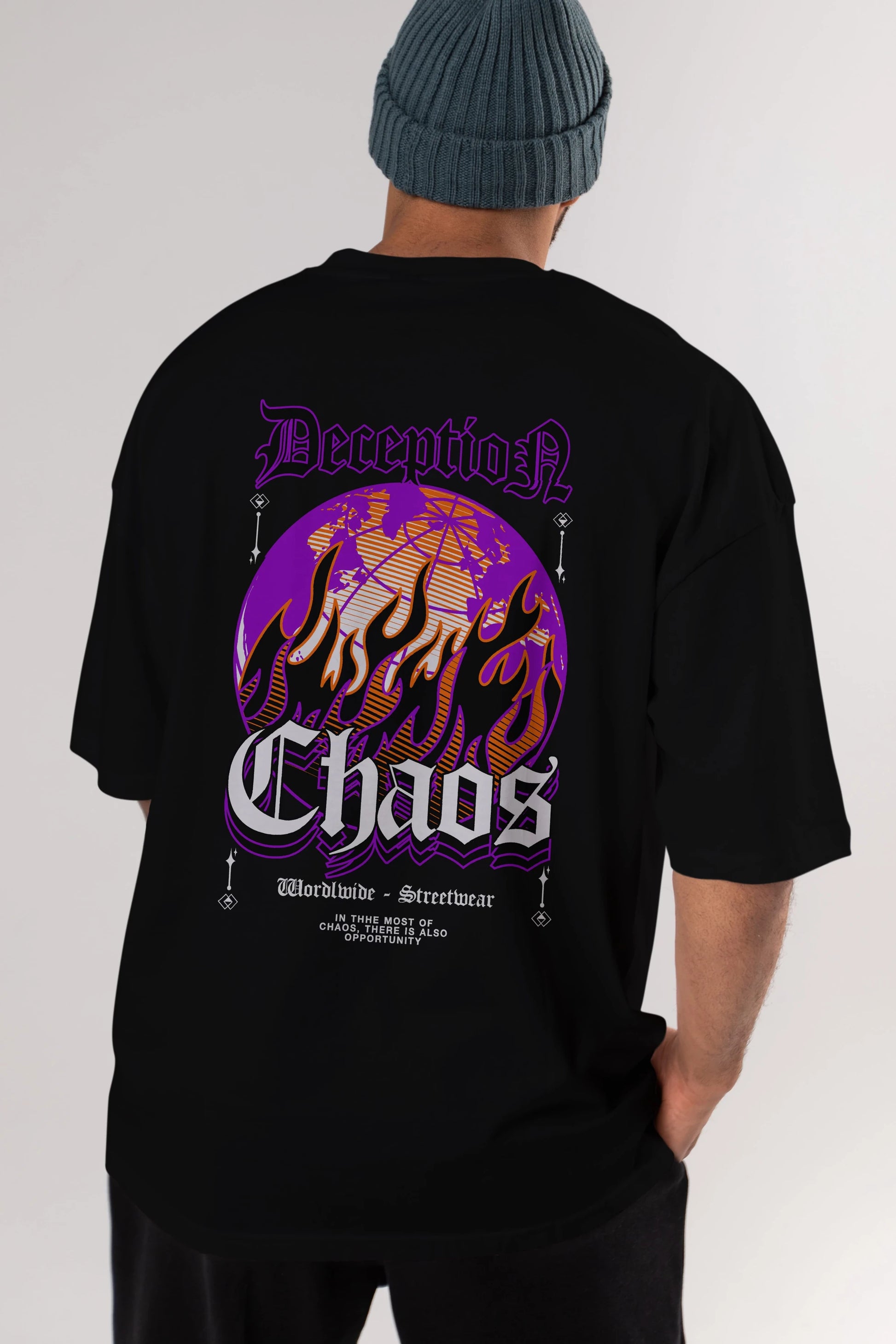 Deception Chaos Arka Baskılı Oversize t-shirt Erkek Kadın Unisex