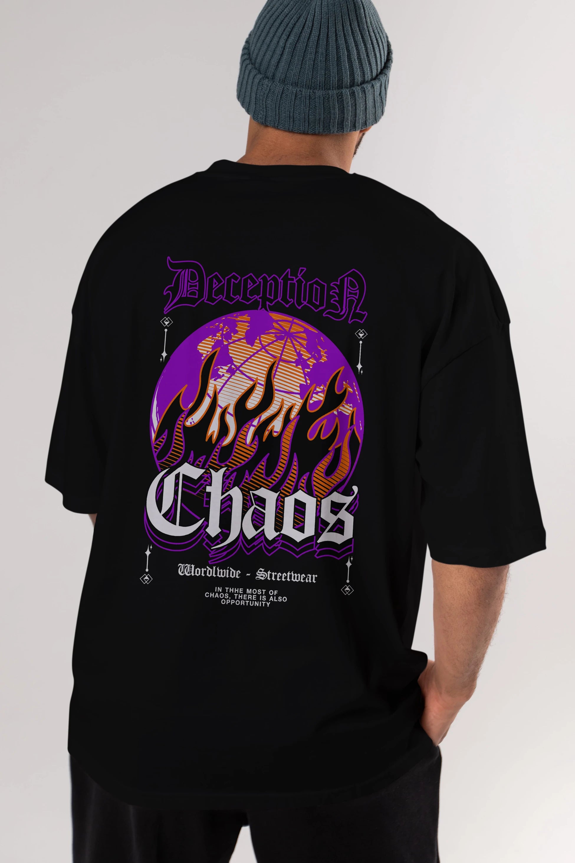 Deception Chaos Arka Baskılı Oversize t-shirt Erkek Kadın Unisex