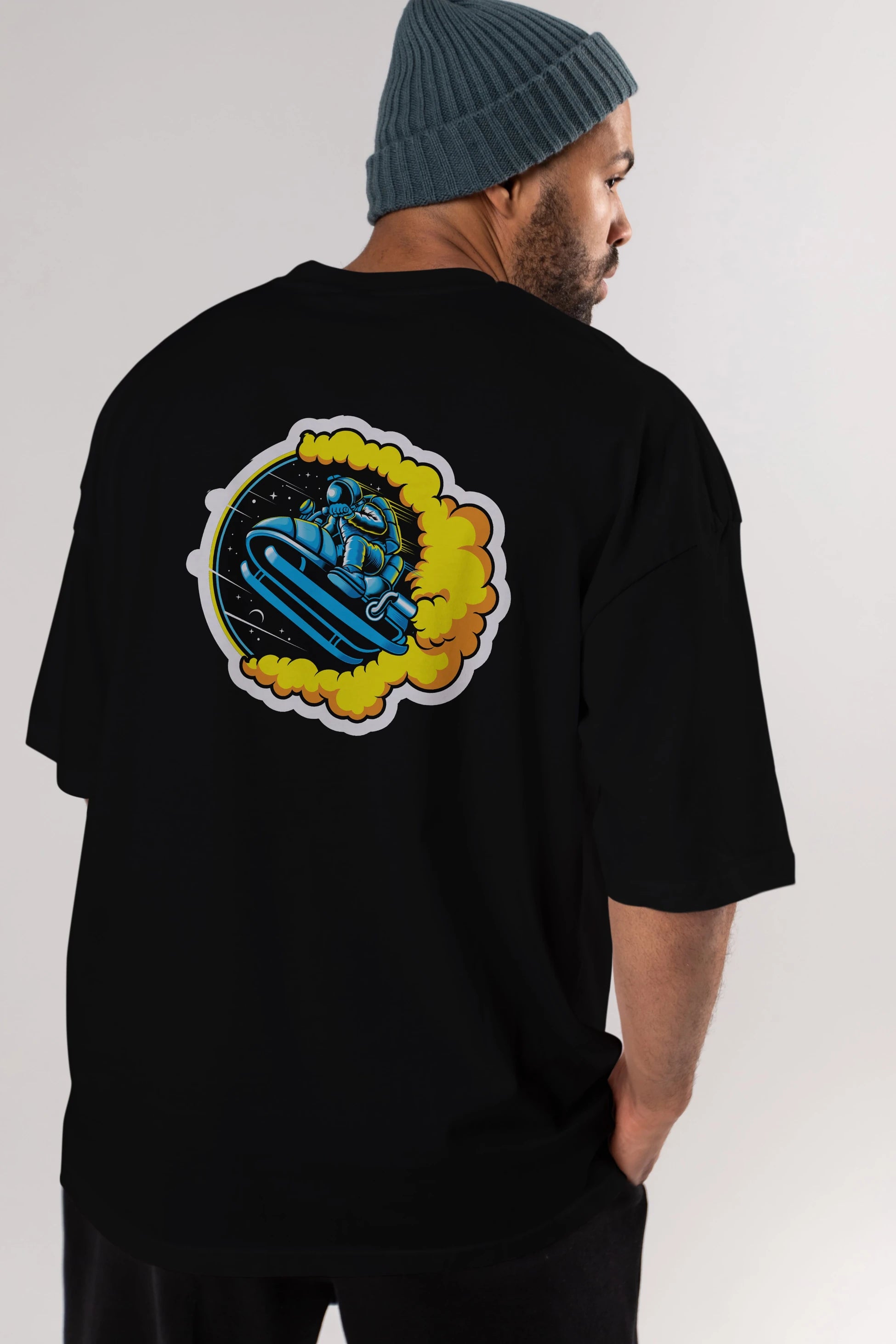 Astrojump with Snowmobile Sticker Arka Baskılı Oversize t-shirt Erkek Kadın Unisex