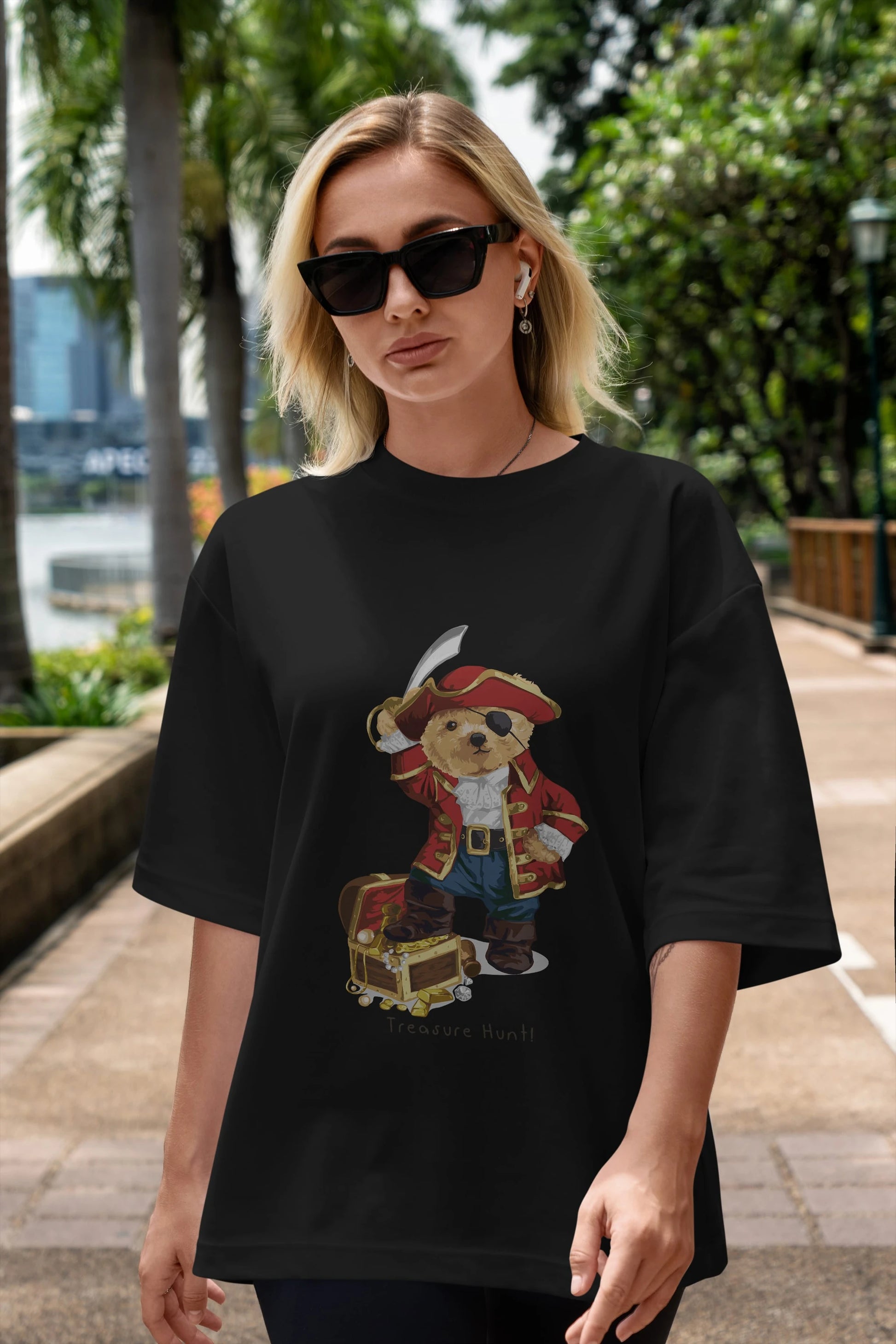 Teddy Bear Treasure Hunt Ön Baskılı Oversize t-shirt Erkek Kadın Unisex %100 Pamuk