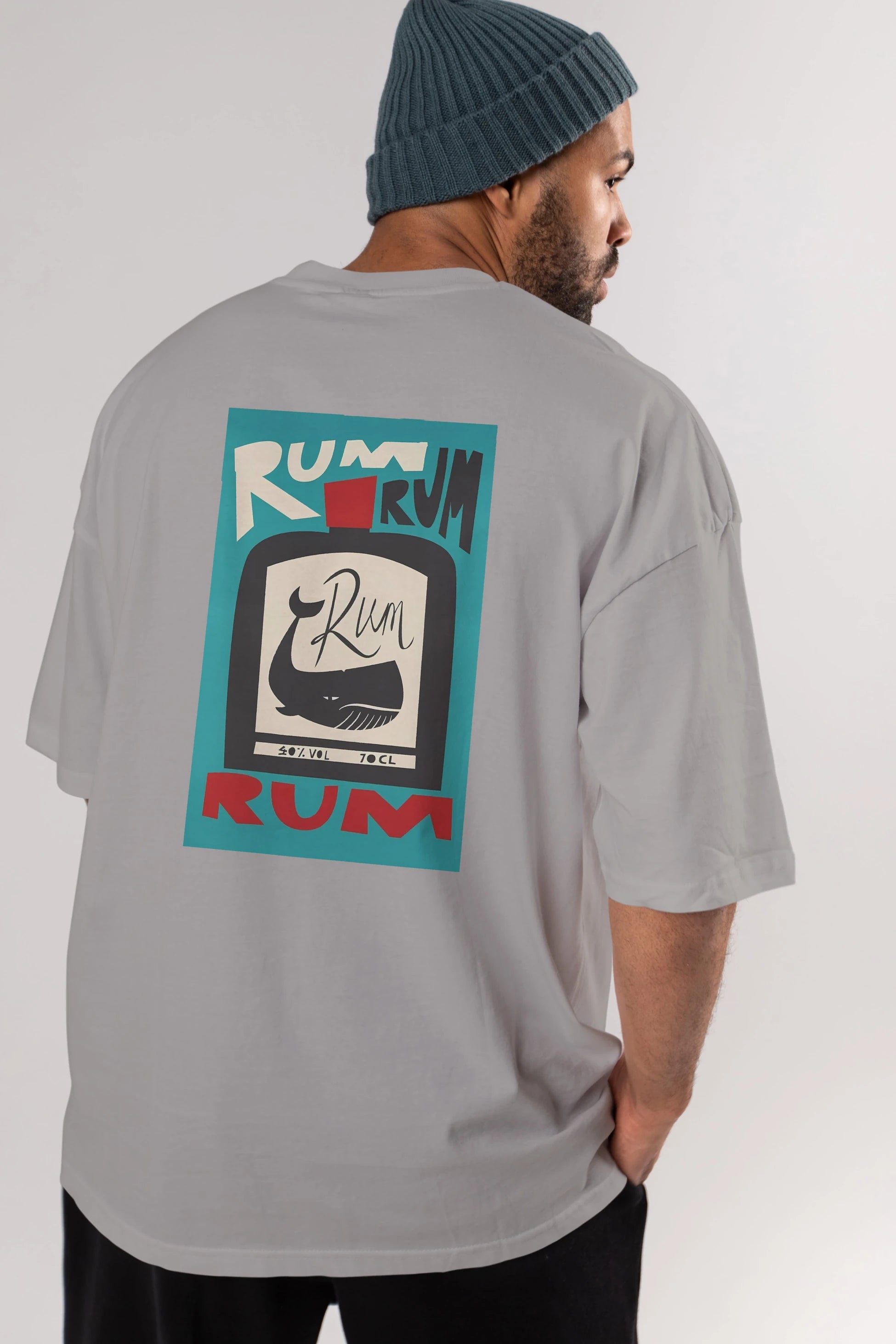 Rum Arka Baskılı Oversize t-shirt Erkek Kadın Unisex %100 Pamuk Bisiklet Yaka tişort