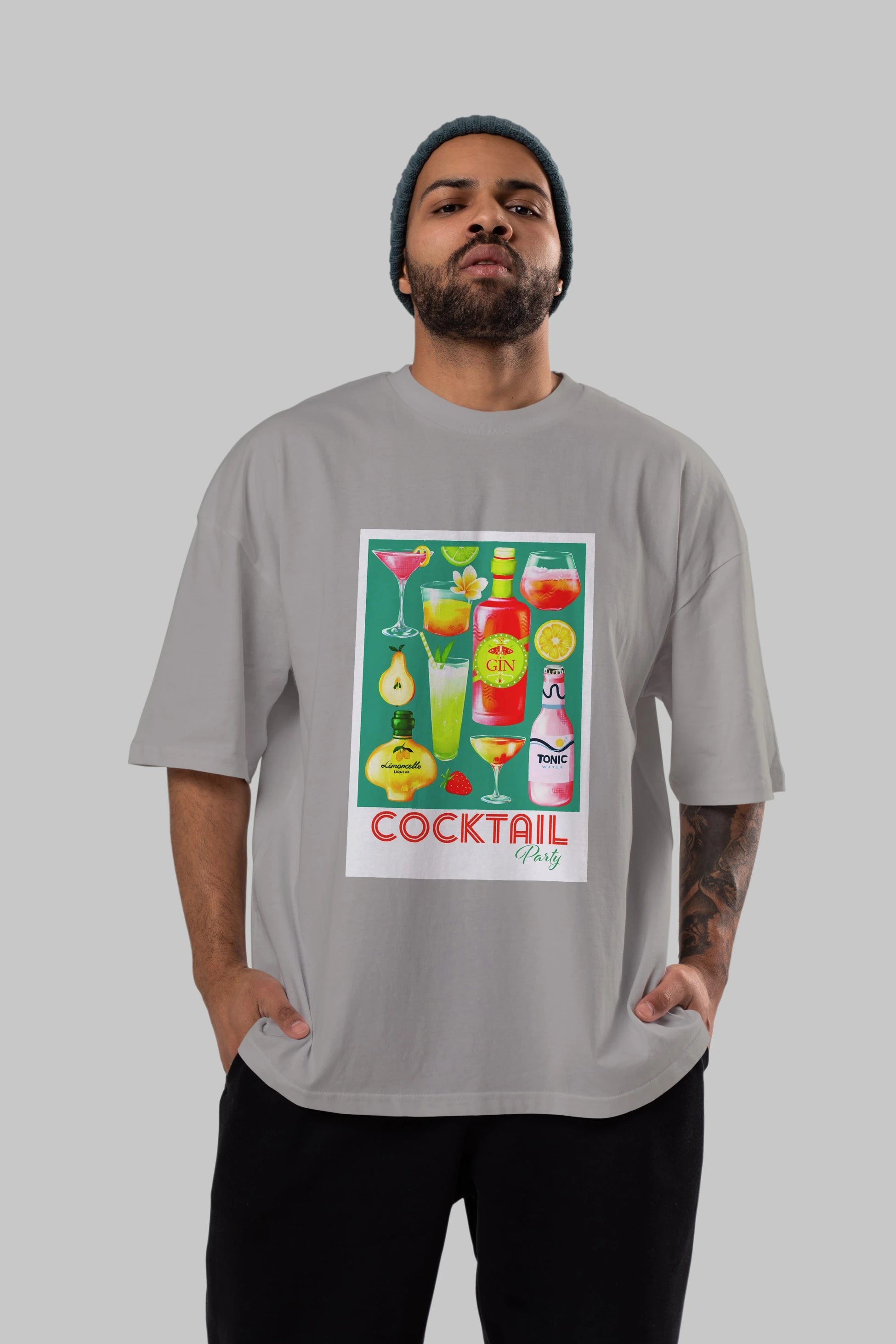 Cocktail Party 2 Ön Baskılı Oversize t-shirt Erkek Kadın Unisex %100 Pamuk Bisiklet Yaka tişort