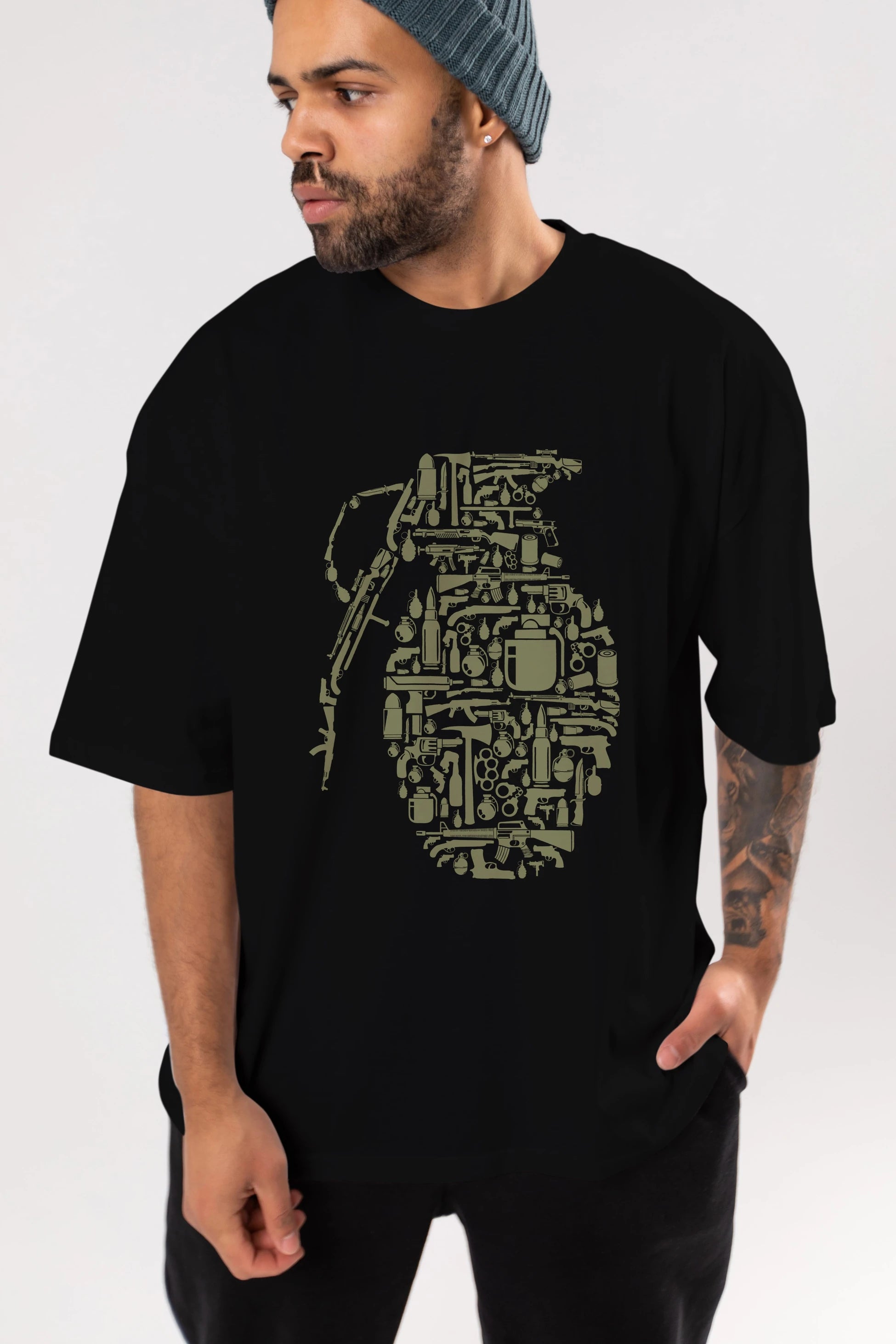 Grenade Ön Baskılı Oversize t-shirt %100 pamuk Erkek Kadın Unisex