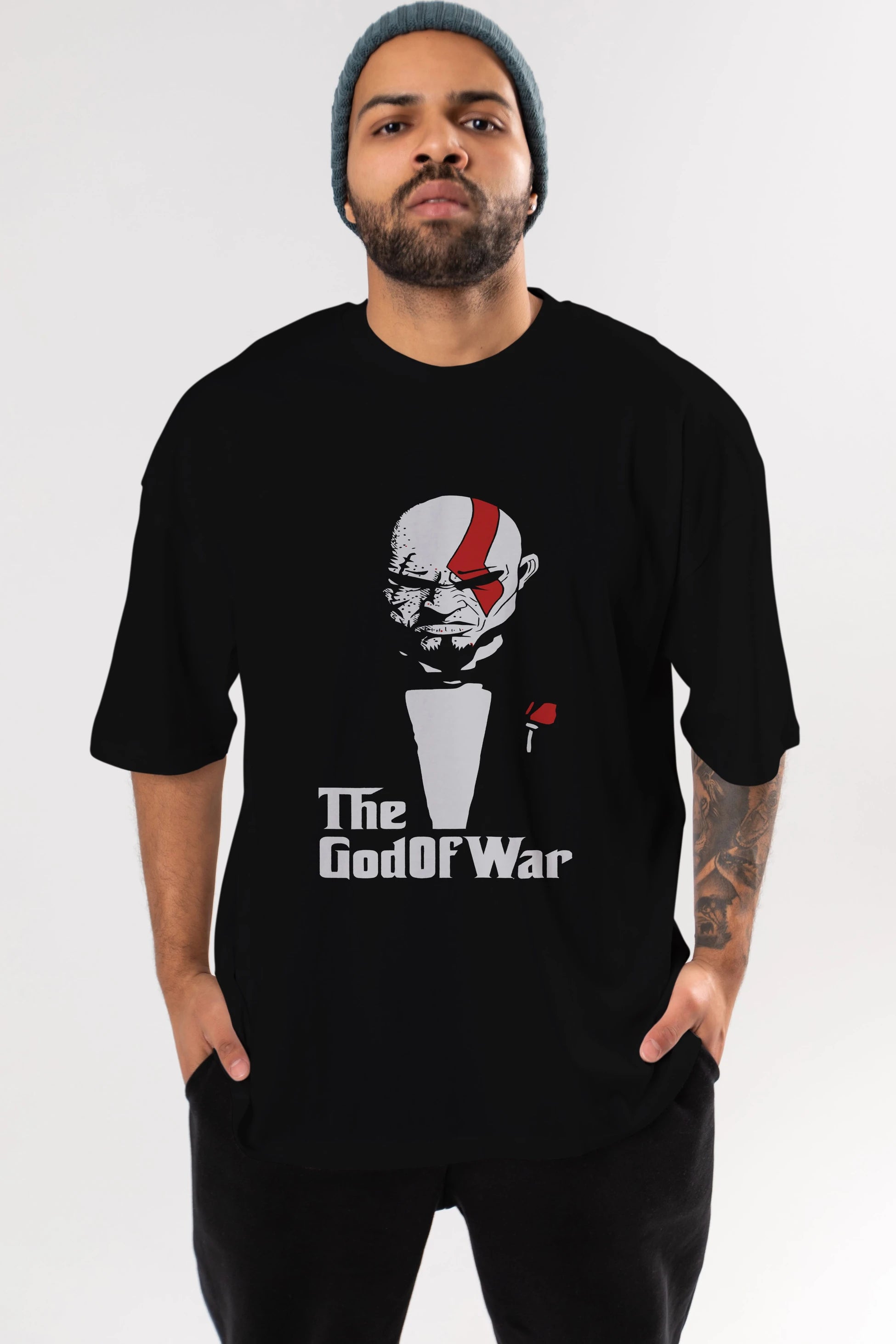 The God of War Ön Baskılı Oversize t-shirt Erkek Kadın Unisex %100 Pamuk Bisiklet Yaka tişort