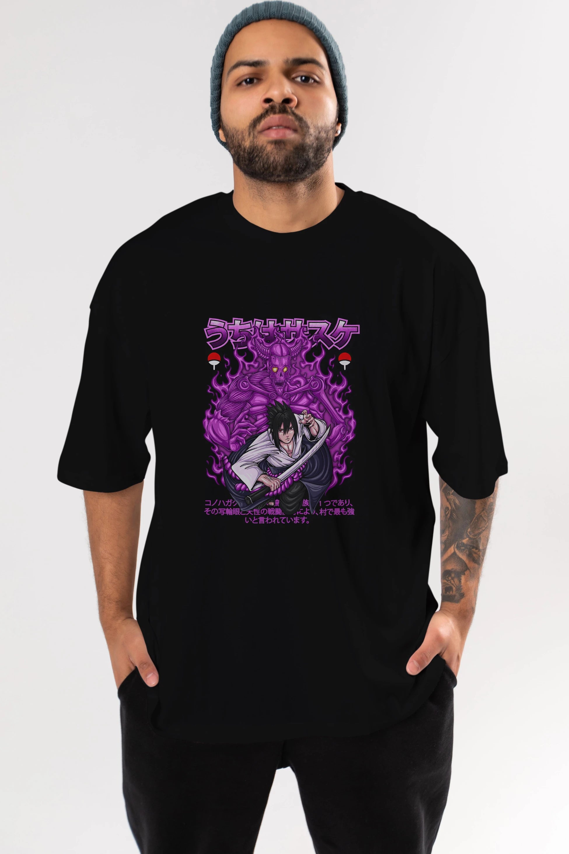 SASUKE UCHIHA NARUTO Anime Ön Baskılı Oversize t-shirt %100 pamuk Erkek Kadın Unisex