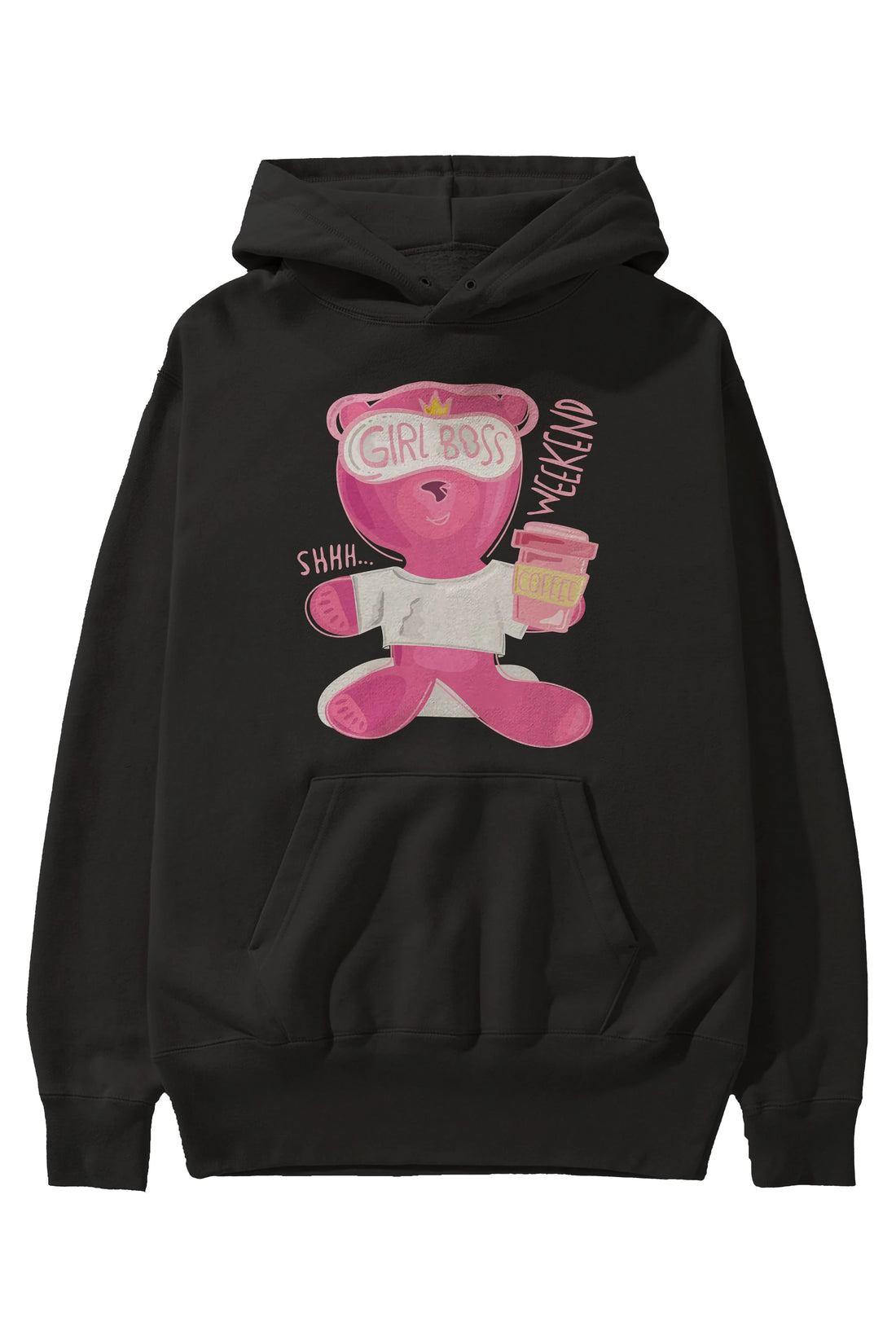 Girl Boss Bear Ön Baskılı Hoodie Oversize Kapüşonlu Sweatshirt Erkek Kadın Unisex