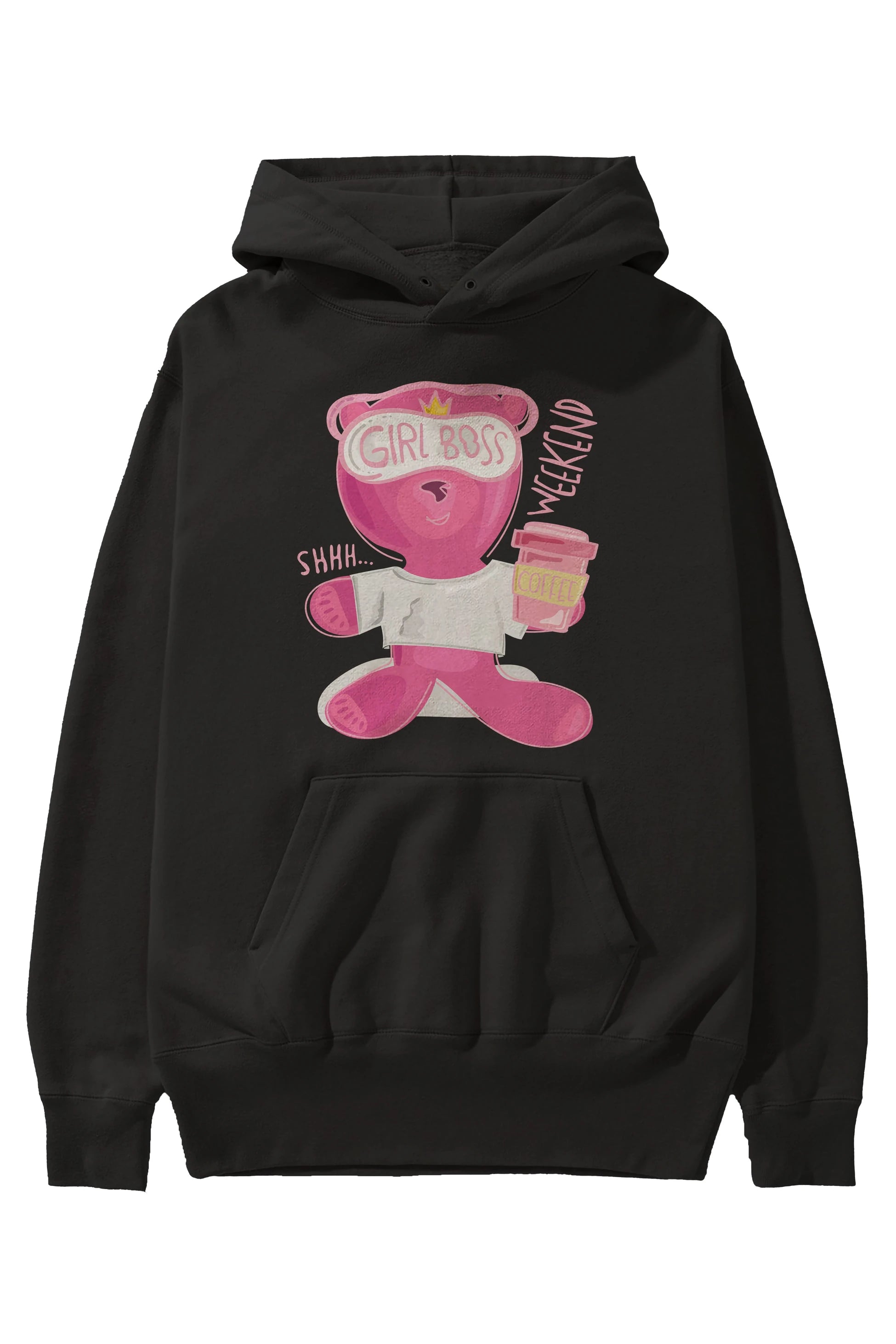 Girl Boss Bear Ön Baskılı Hoodie Oversize Kapüşonlu Sweatshirt Erkek Kadın Unisex