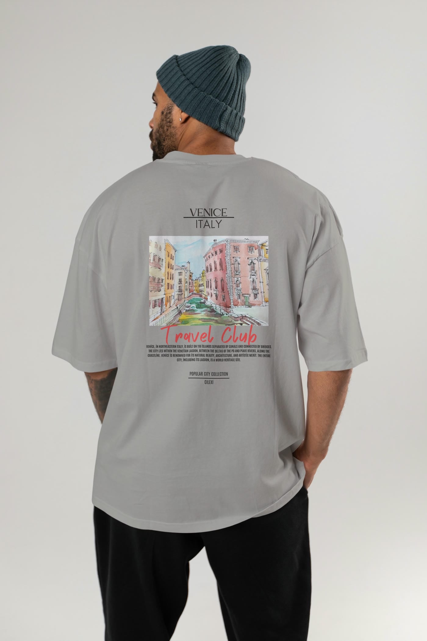 Venice İtaly Arka Baskılı Oversize t-shirt Erkek Kadın Pamuk Bisiklet Yaka tişort