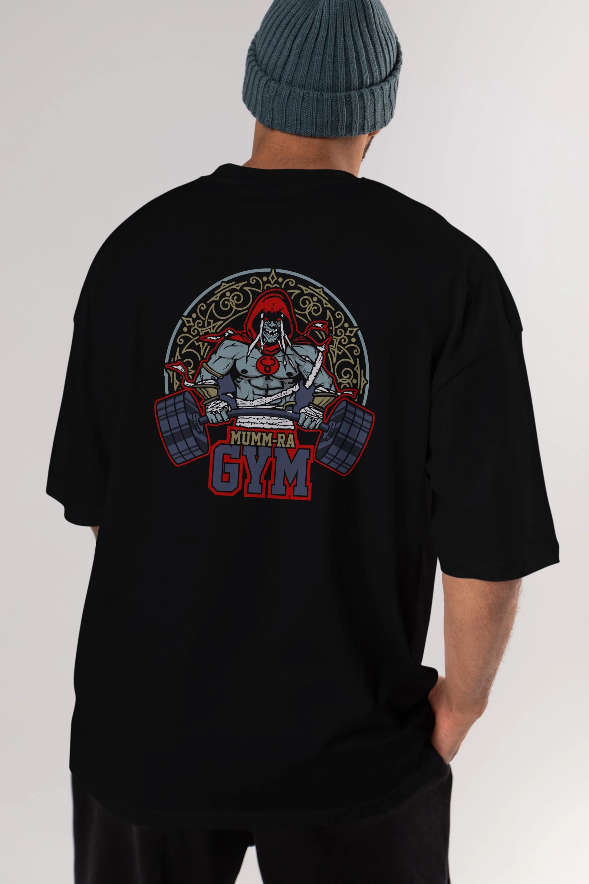 Mumm-ra GYM Arka Baskılı Oversize t-shirt Erkek Kadın Unisex %100 Pamuk Bisiklet Yaka tişort