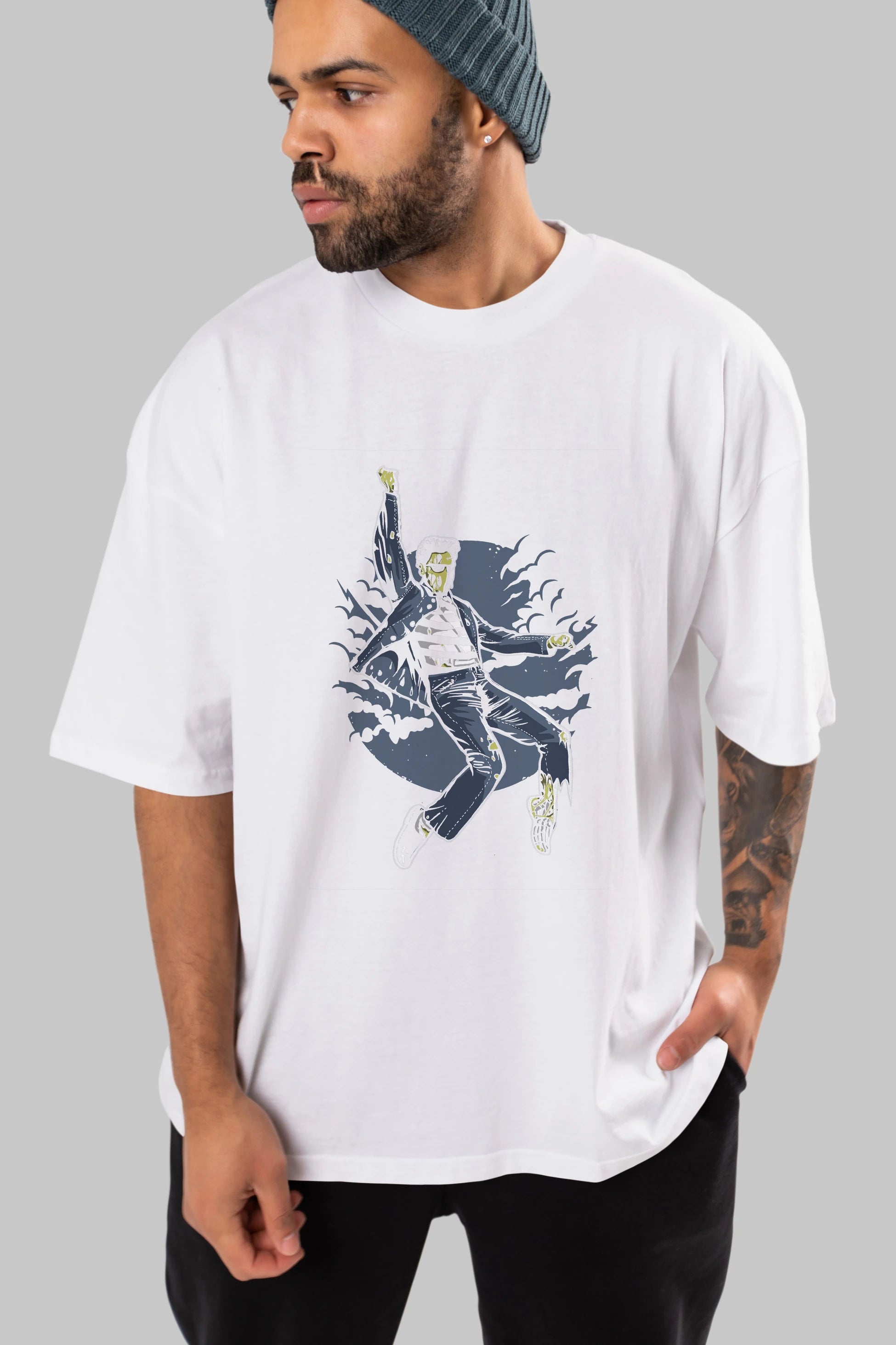 Zombie King Ön Baskılı Oversize t-shirt Erkek Kadın Unisex %100 Pamuk tişort