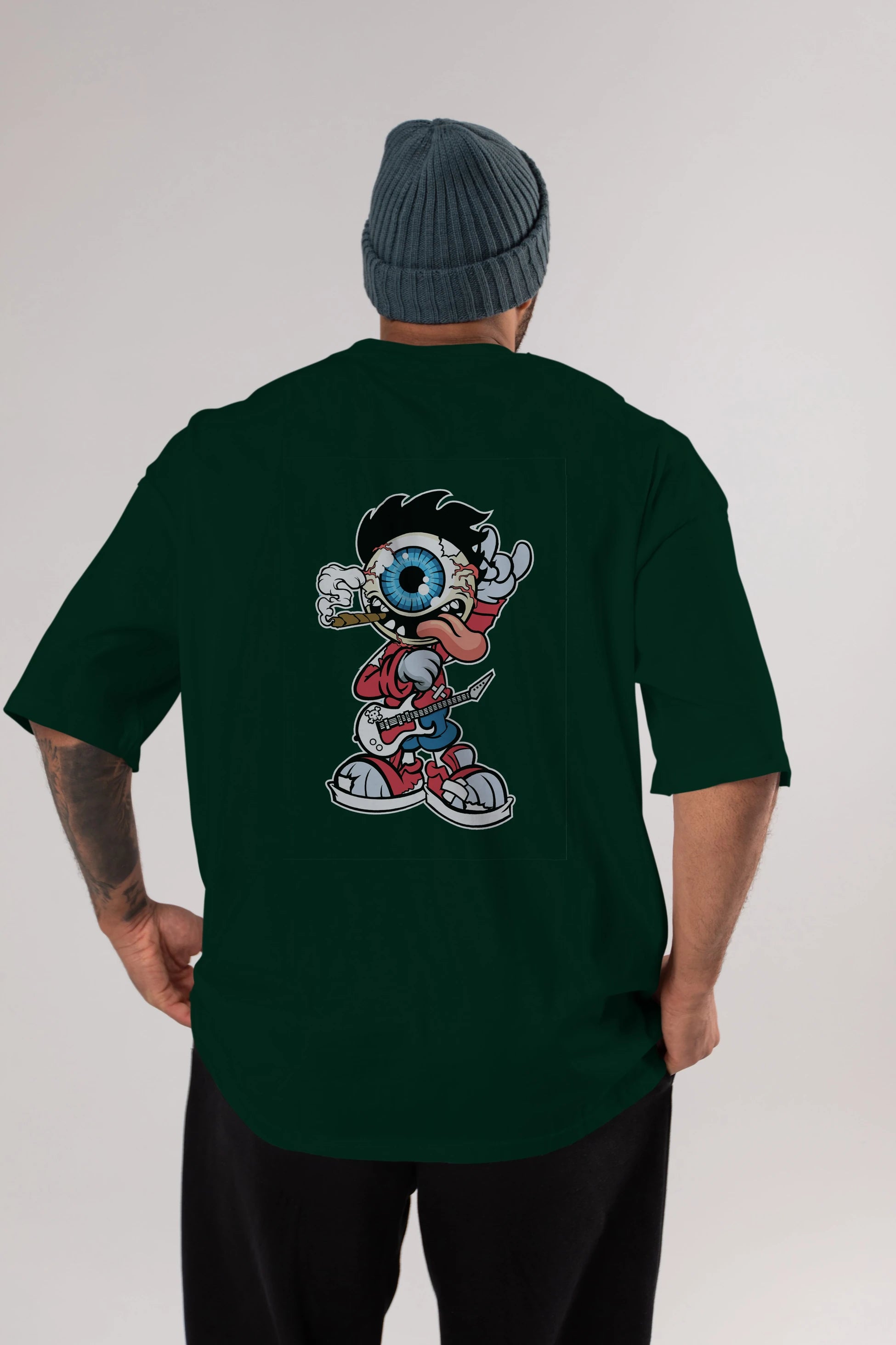 Eyeball Rockstar Arka Baskılı Oversize t-shirt Erkek Kadın Unisex %100 Pamuk tişort