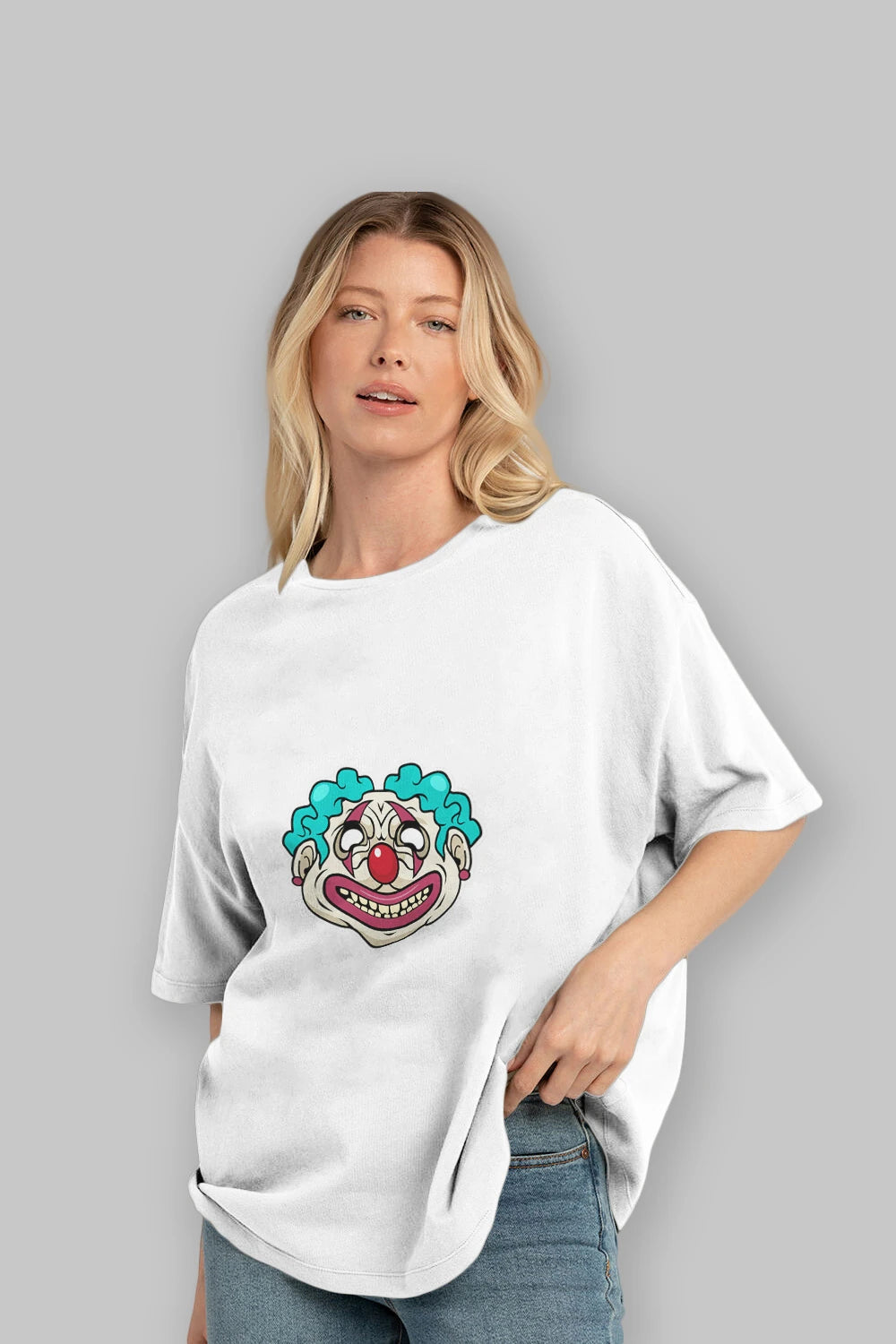 Clown Head Ön Baskılı Oversize t-shirt Erkek Kadın Unisex %100 Pamuk tişort