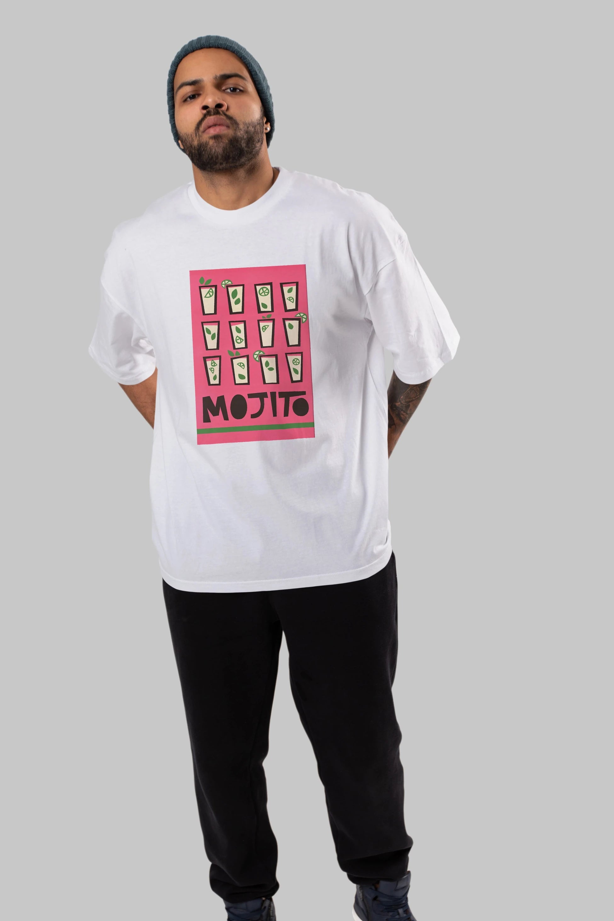 Mojito Ön Baskılı Oversize t-shirt Erkek Kadın Unisex %100 Pamuk Bisiklet Yaka tişort