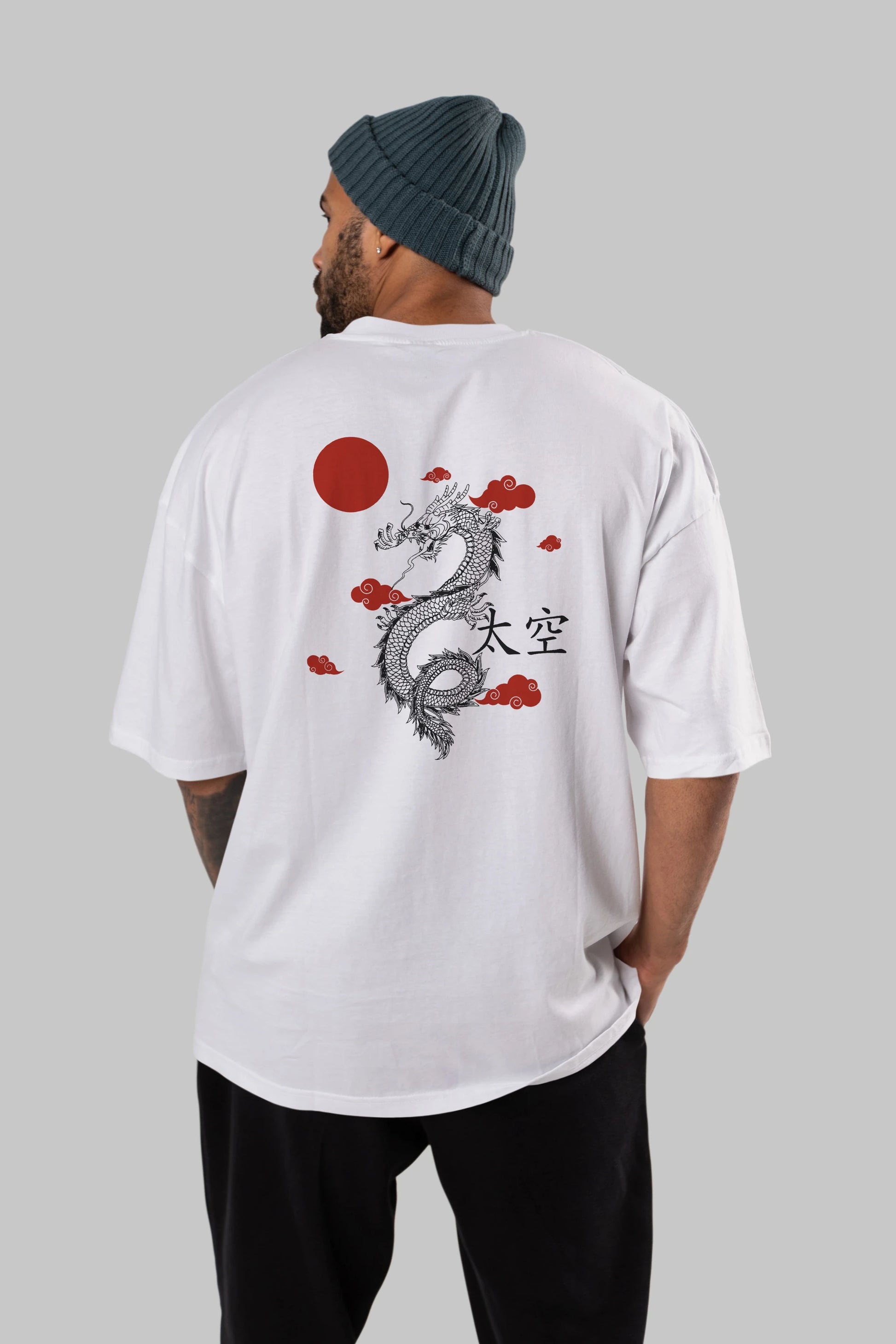 Chinese Dragon Arka Baskılı Oversize t-shirt Erkek Kadın Unisex