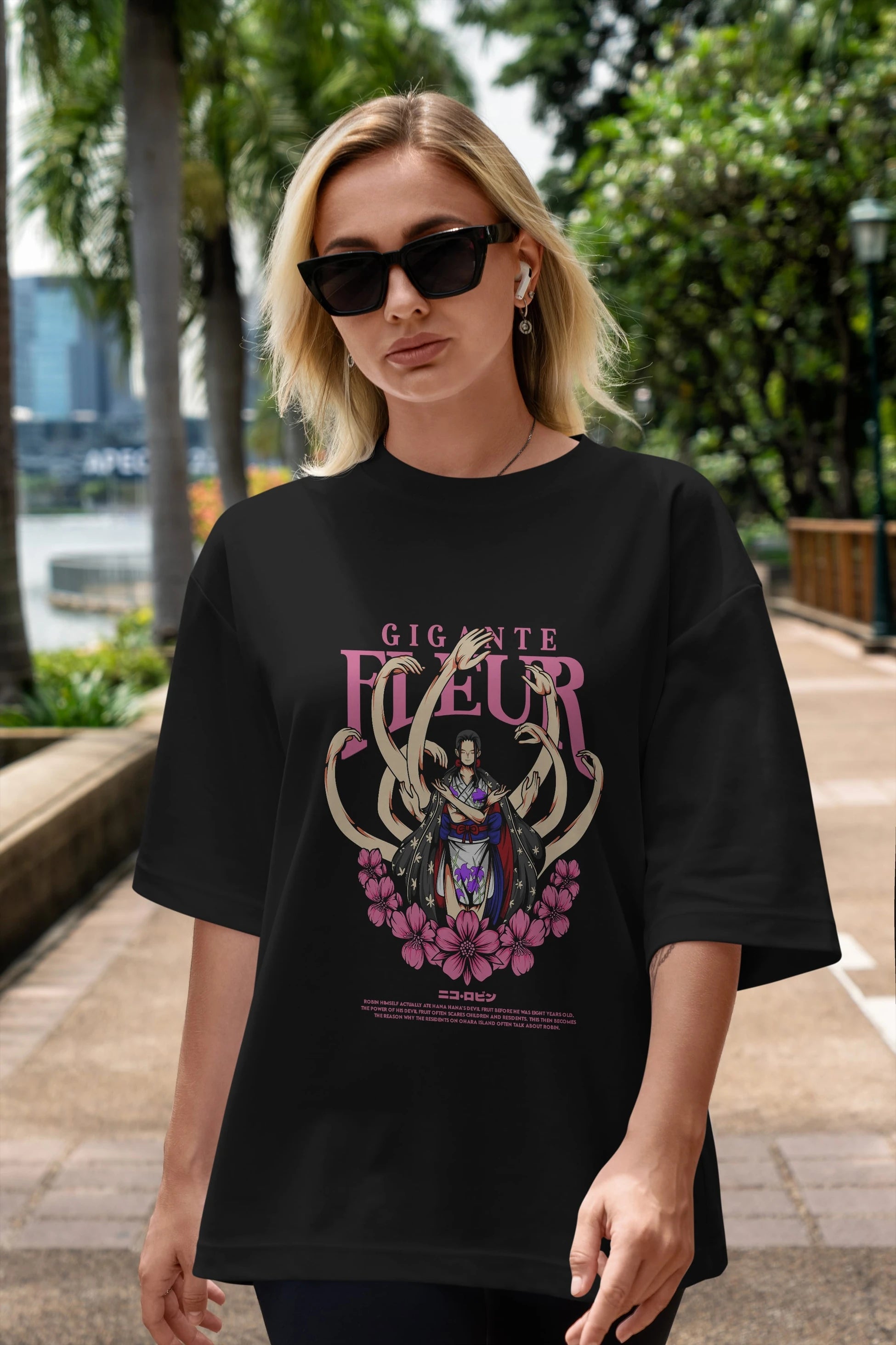 Gigante Fleur Anime Ön Baskılı Oversize t-shirt %100 pamuk Erkek Kadın Unisex