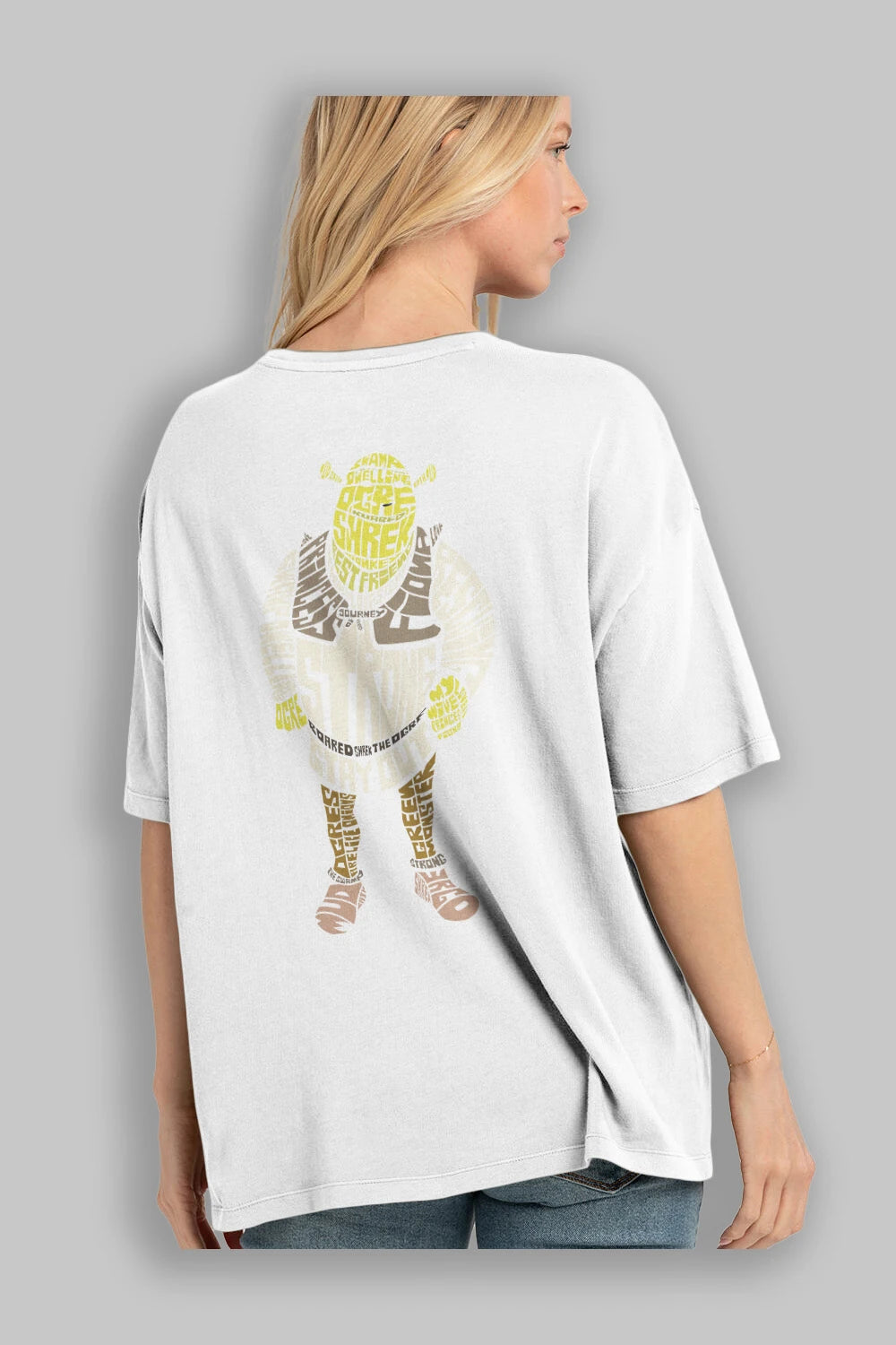 Shrek Arka Baskılı Oversize t-shirt %100 pamuk Erkek Kadın Unisex
