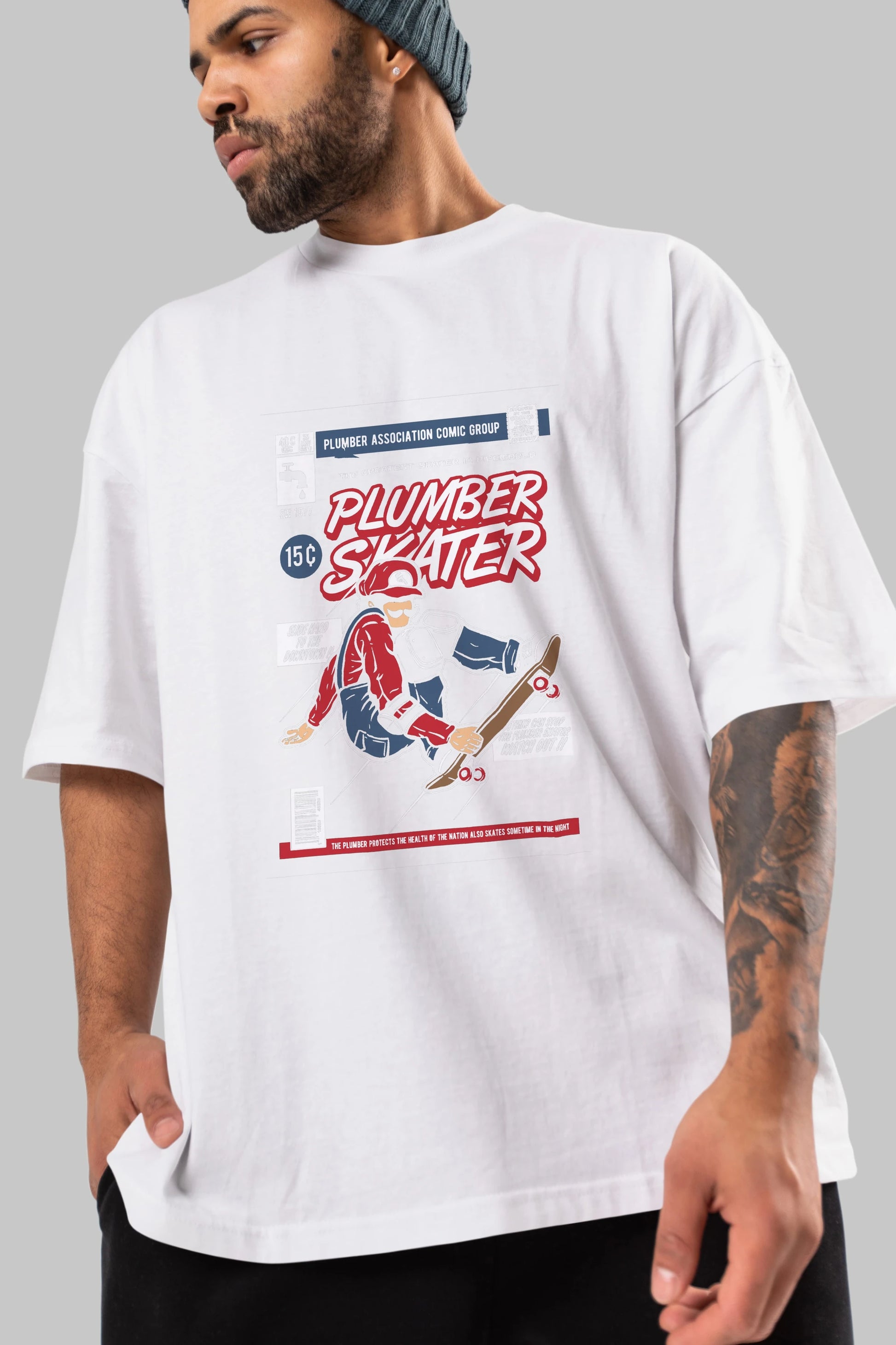 Plumber Skater Ön Baskılı Oversize t-shirt Erkek Kadın Unisex %100 Pamuk tişort