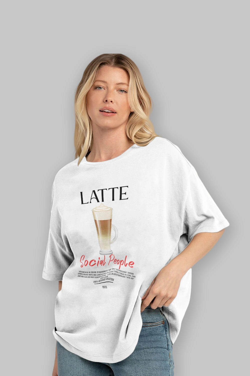 Latte Kokteyl Serisi ön Baskılı Oversize t-shirt Erkek Kadın %100 Pamuk Bisiklet Yaka tişort