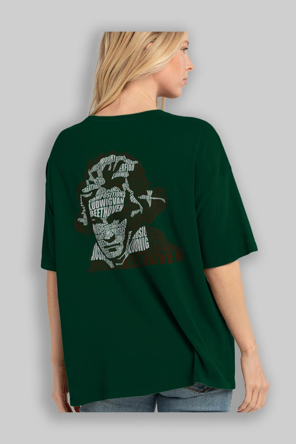 Ludwig van Beethoven Calligram Arka Baskılı Oversize t-shirt %100 pamuk Erkek Kadın Unisex