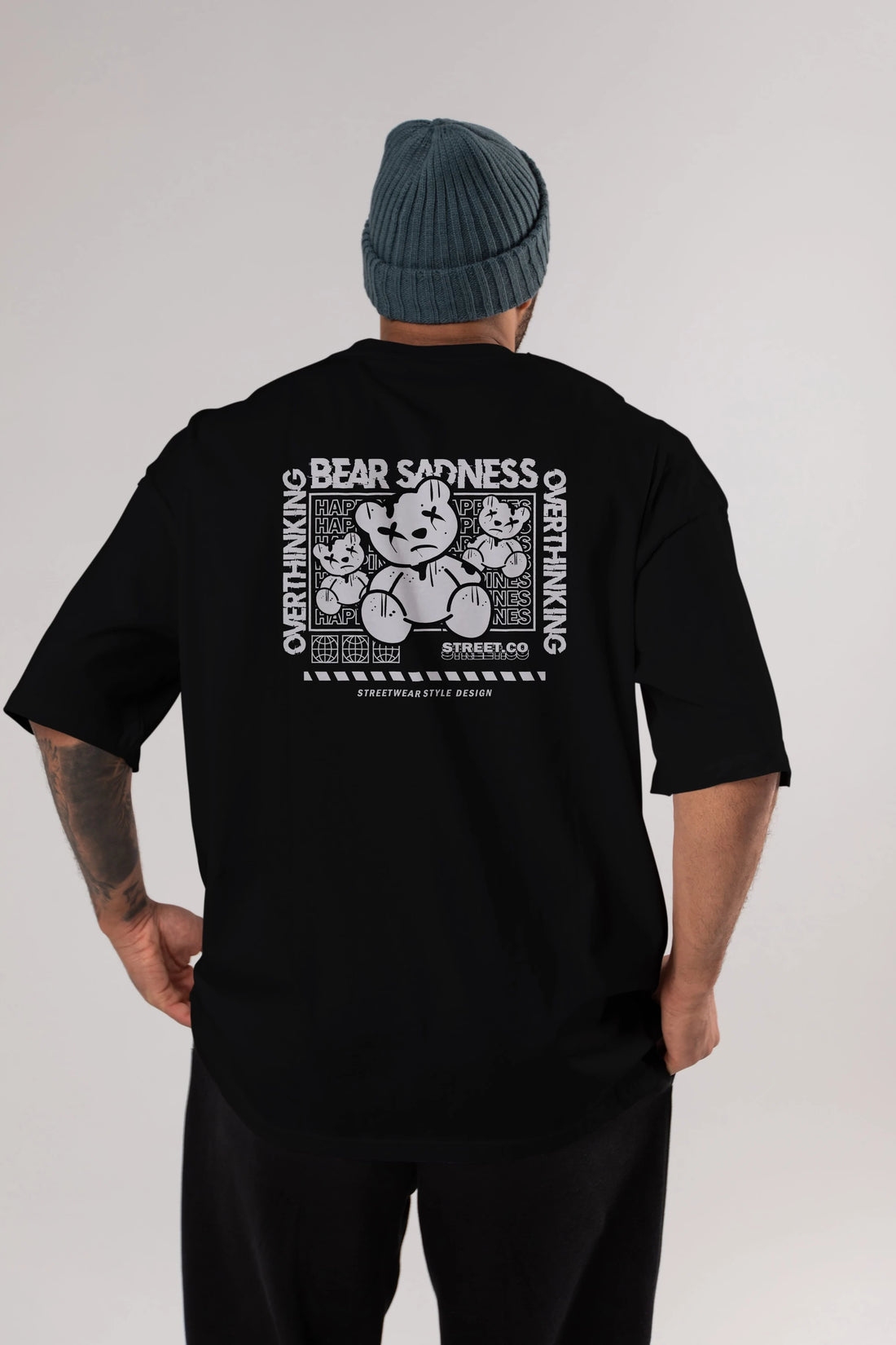 Bear Sadness 2 Arka Baskılı Oversize t-shirt Erkek Kadın Unisex