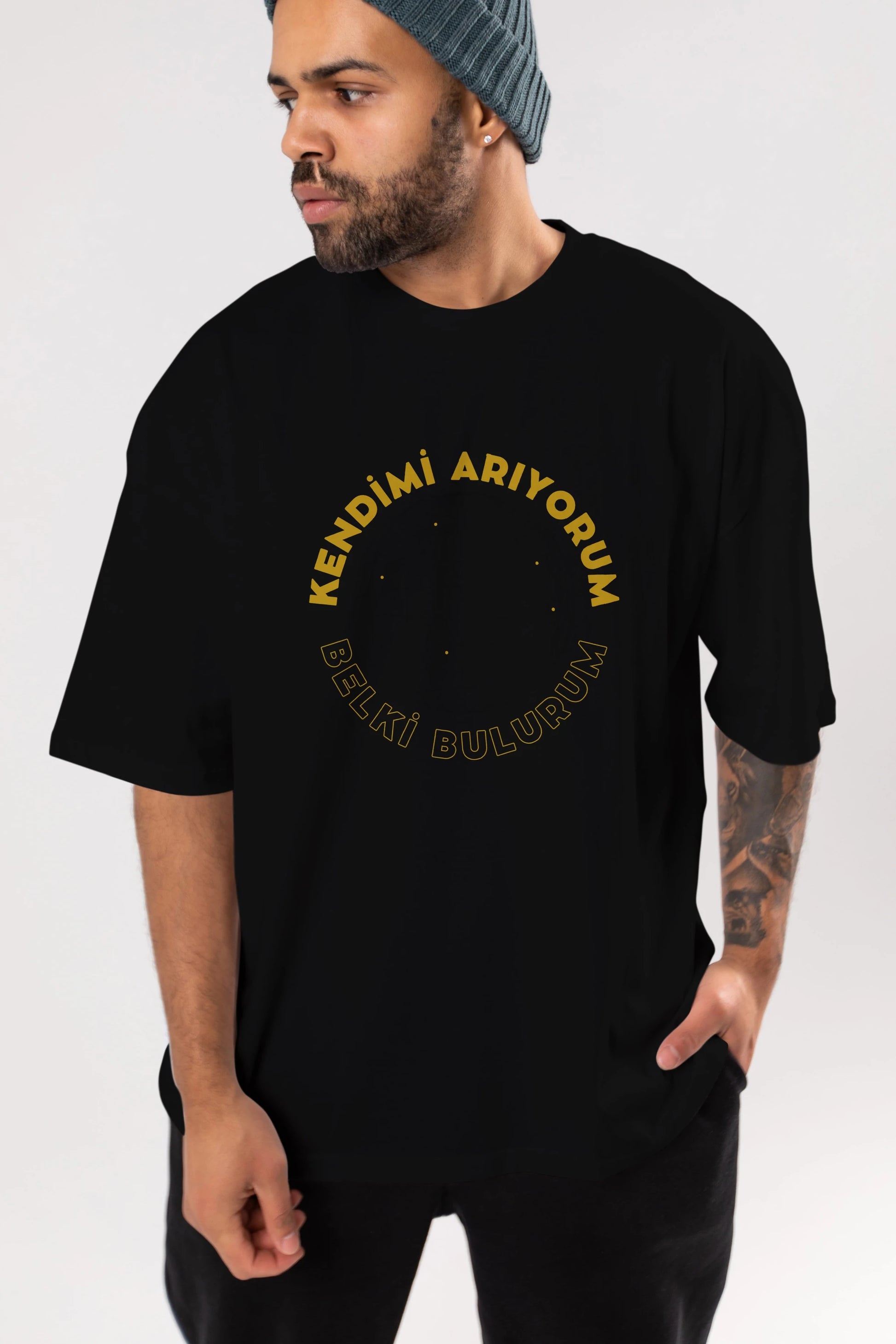 Kendimi Arıyorum Yazılı Ön Baskılı Oversize t-shirt Erkek Kadın Unisex