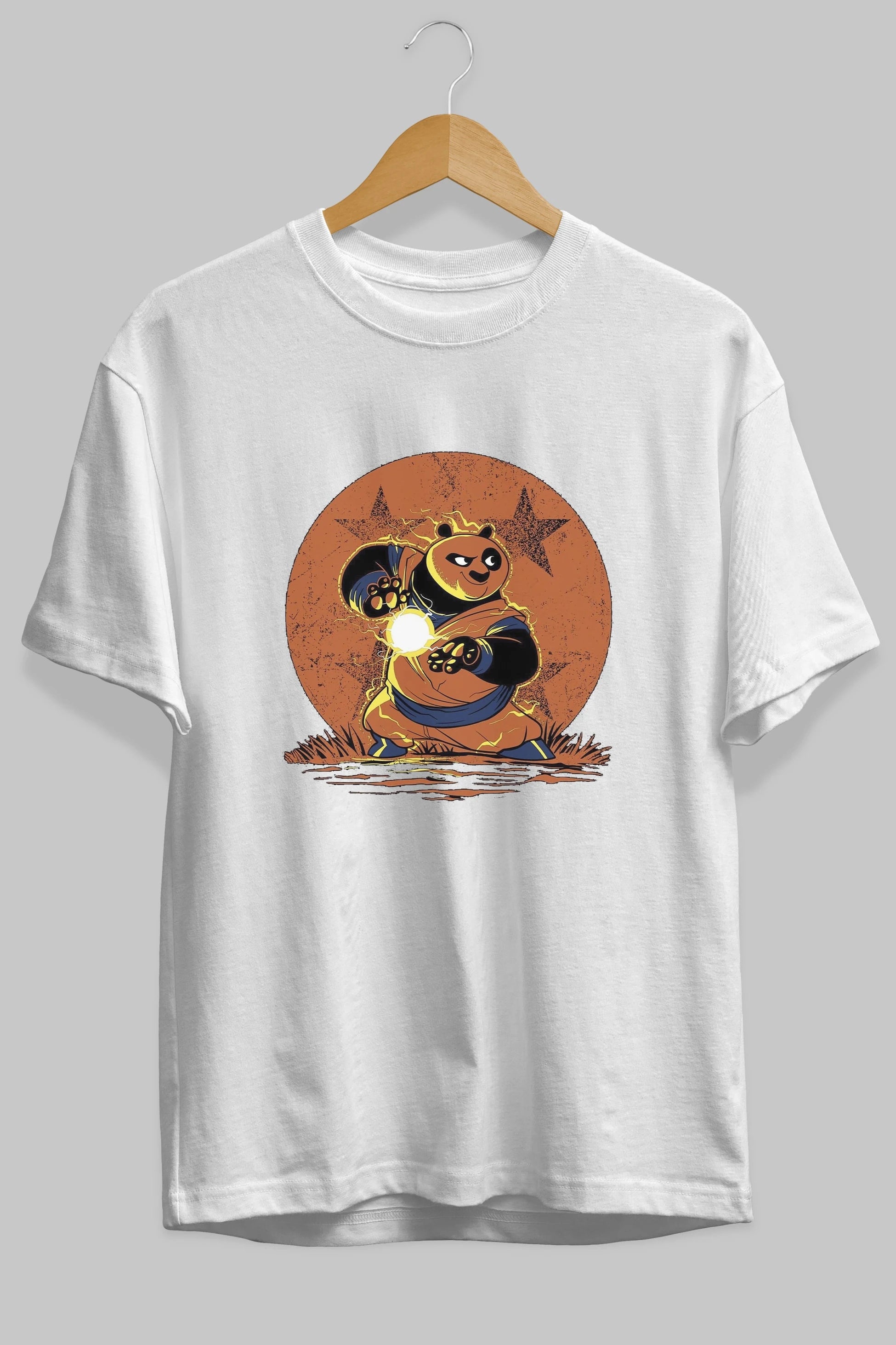 Kung Fu Panda Ön Baskılı Oversize t-shirt Erkek Kadın Unisex %100 Pamuk Bisiklet Yaka tişort