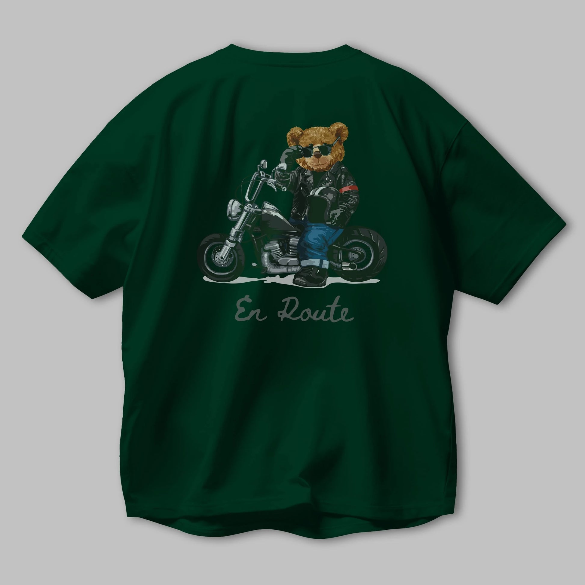 Teddy Bear En Route Arka Baskılı Oversize t-shirt Erkek Kadın Unisex %100 Pamuk