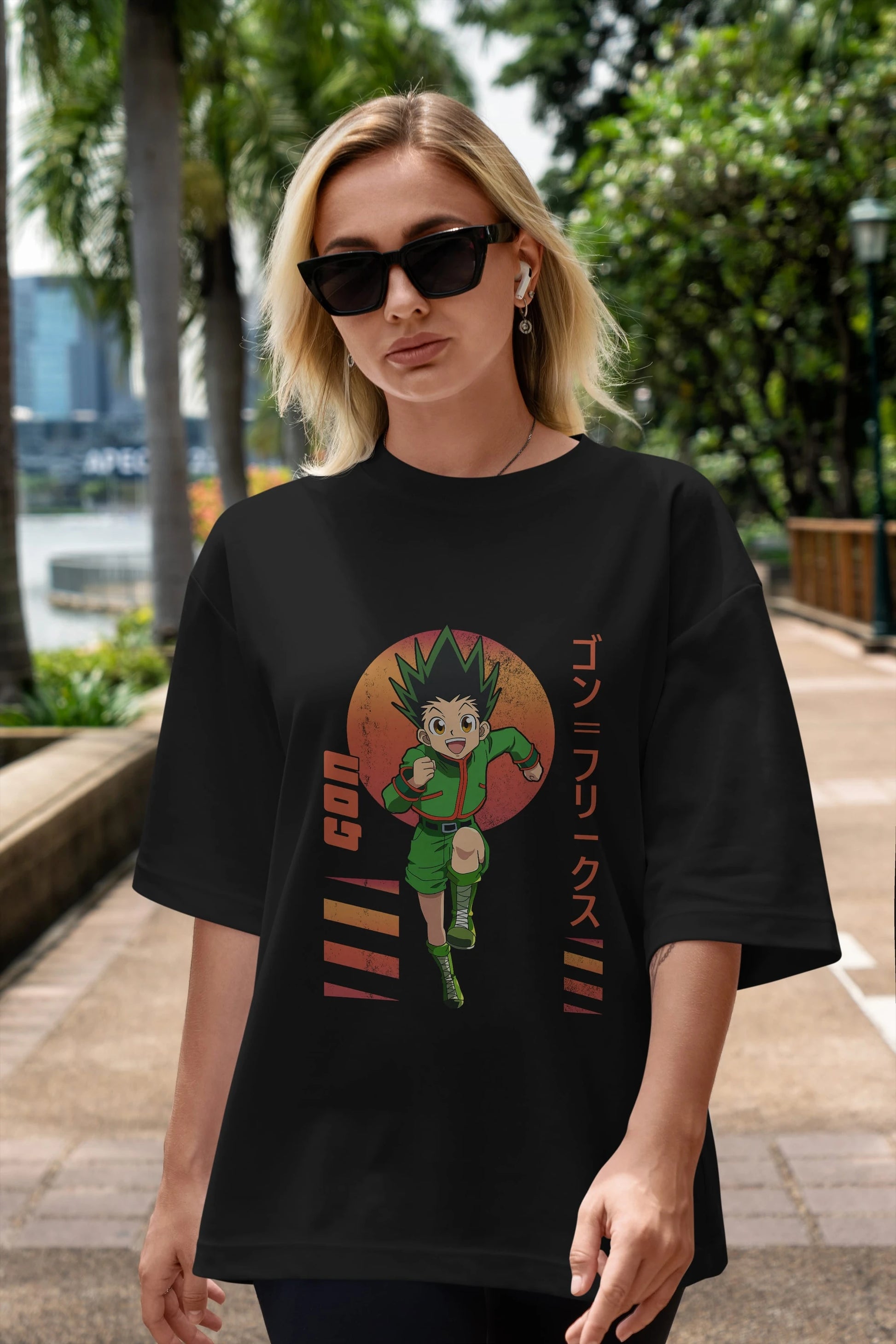 Gon Freecss HUNTER X HUNTER 2 Anime Ön Baskılı Oversize t-shirt %100 pamuk Erkek Kadın Unisex