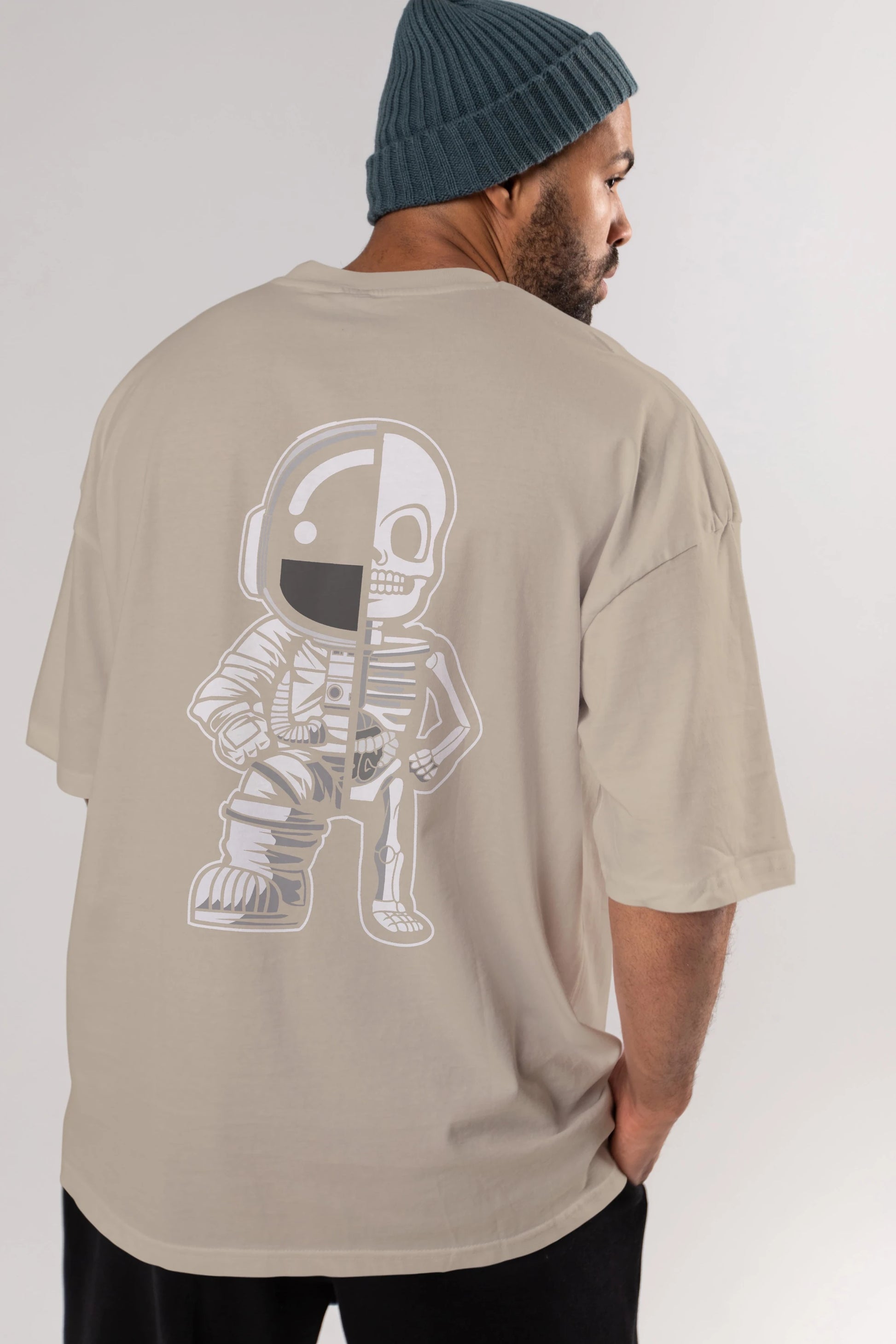 Astronaut Half Skeleton Arka Baskılı Oversize t-shirt Erkek Kadın Unisex
