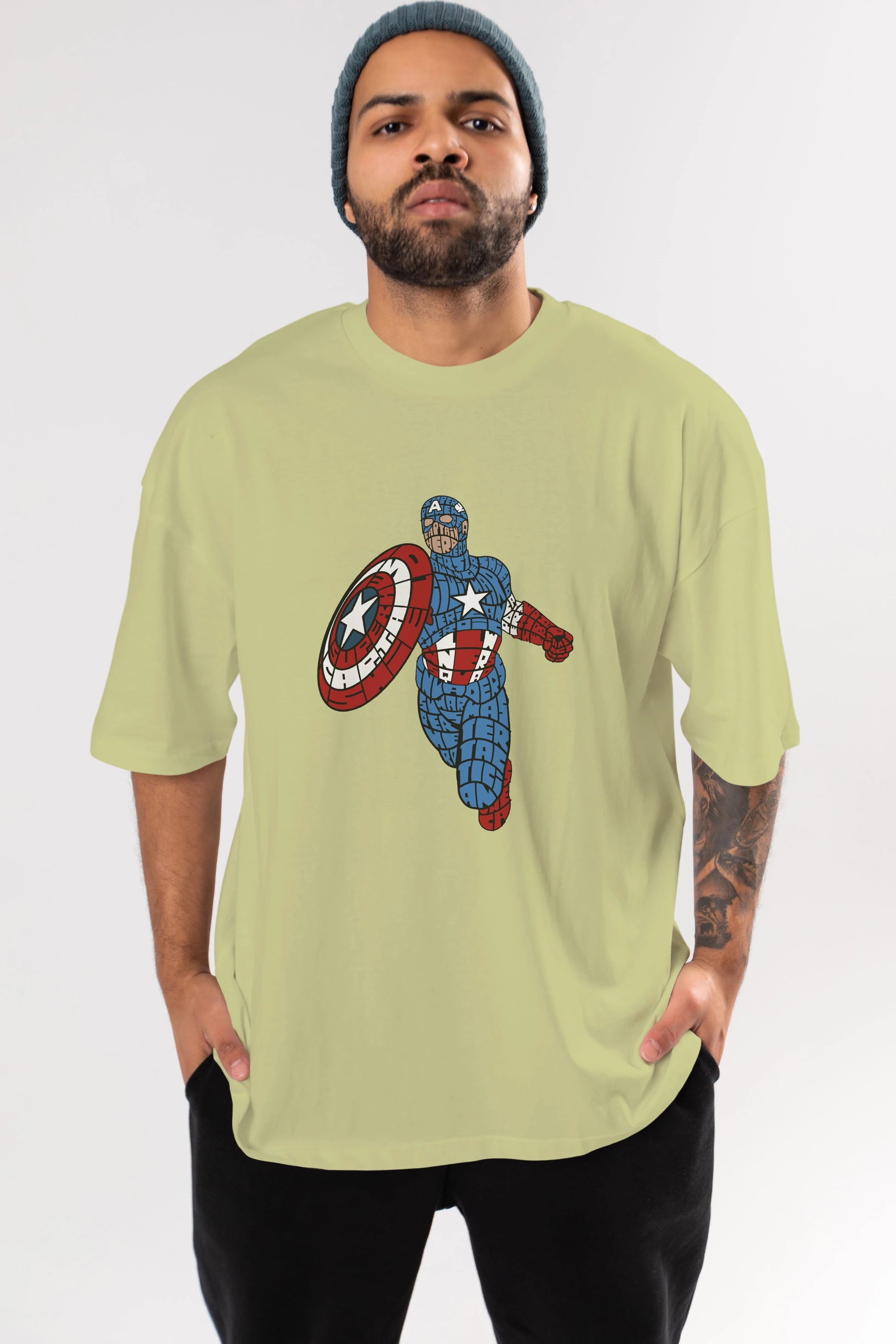 Star and Stripes Hero Ön Baskılı Oversize t-shirt %100 pamuk Erkek Kadın Unisex