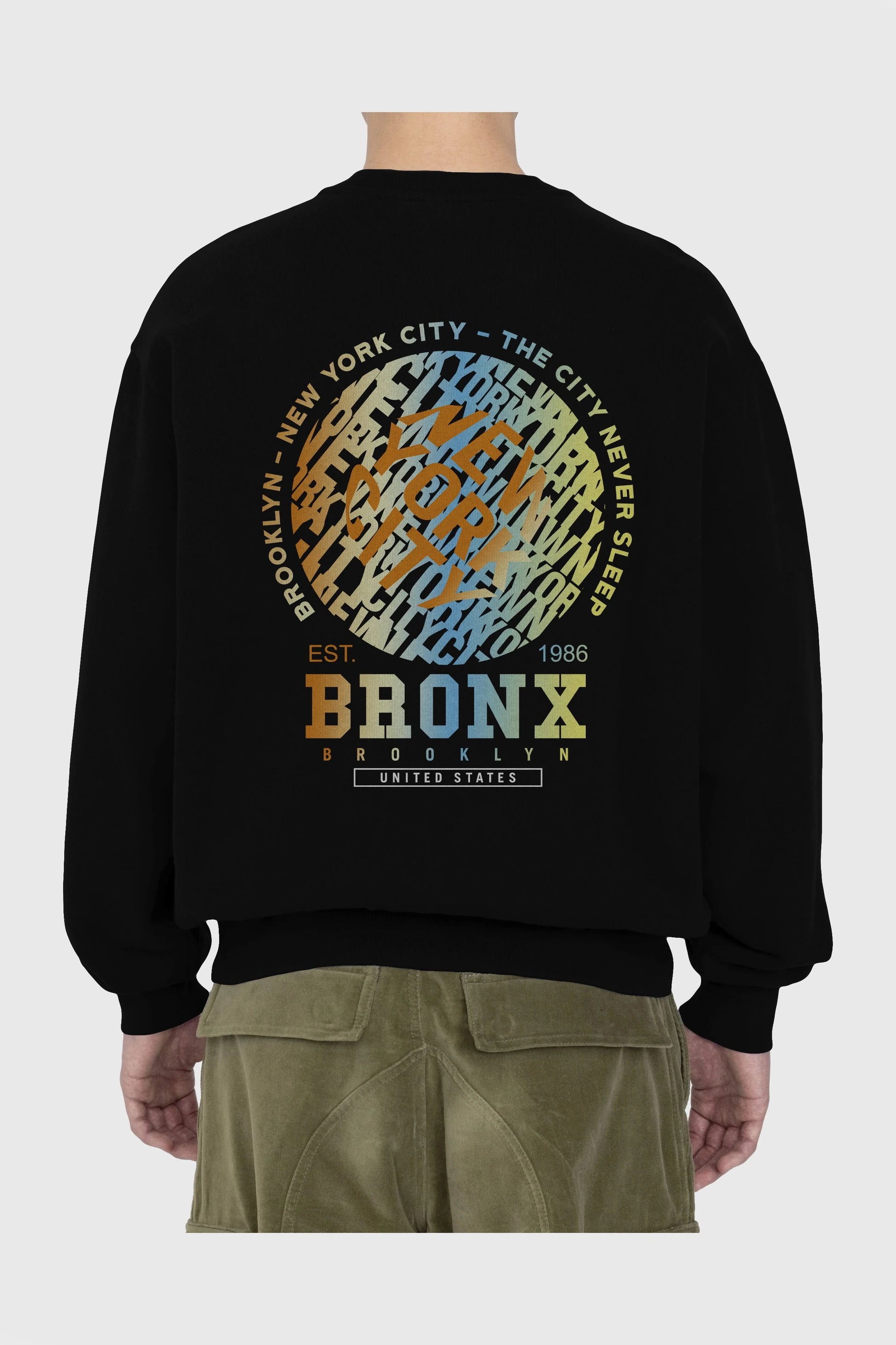 Brooklyn and New York City Arka Baskılı Oversize Sweatshirt Erkek Kadın Unisex