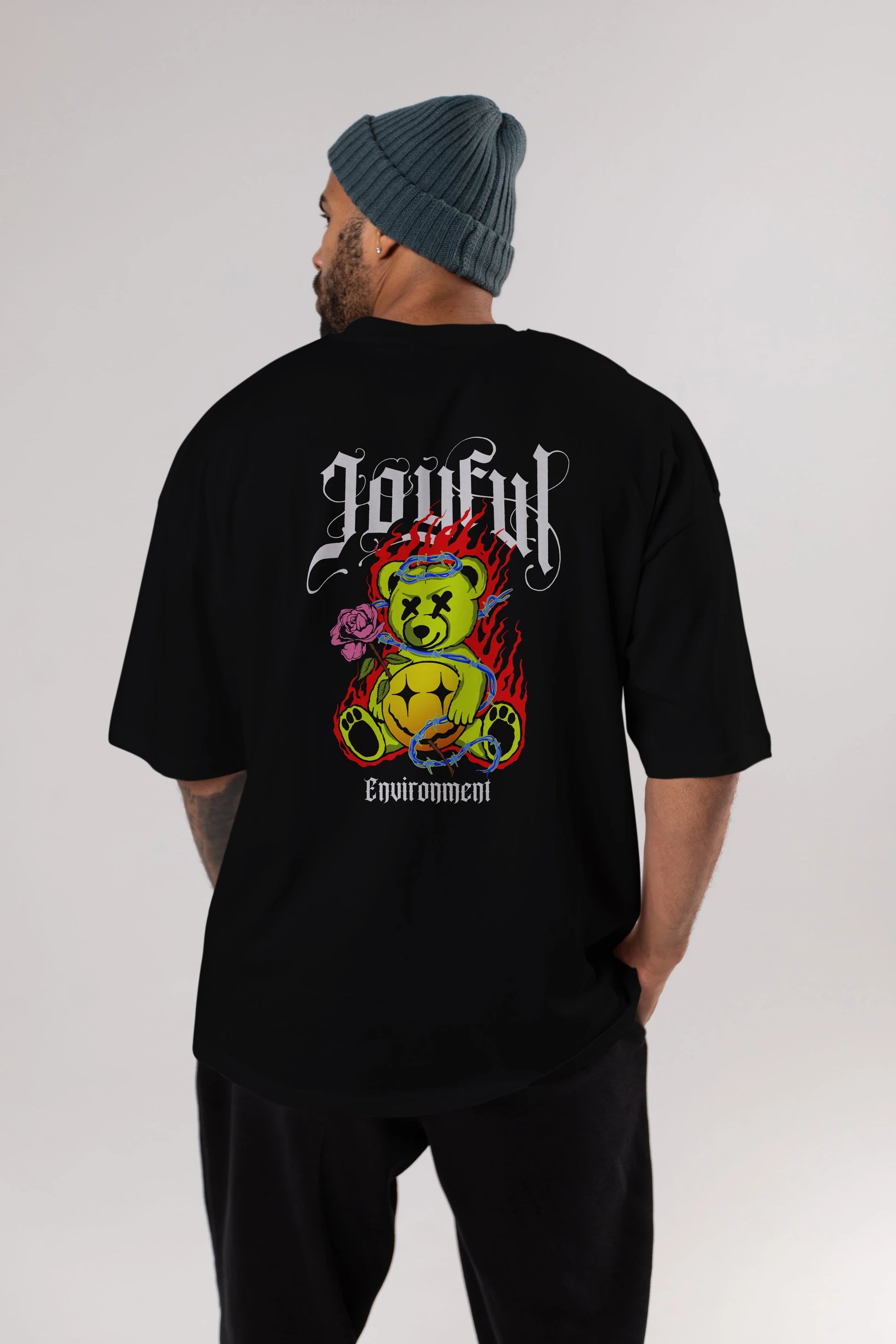 Joyful Bear Arka Baskılı Oversize t-shirt Erkek Kadın Unisex