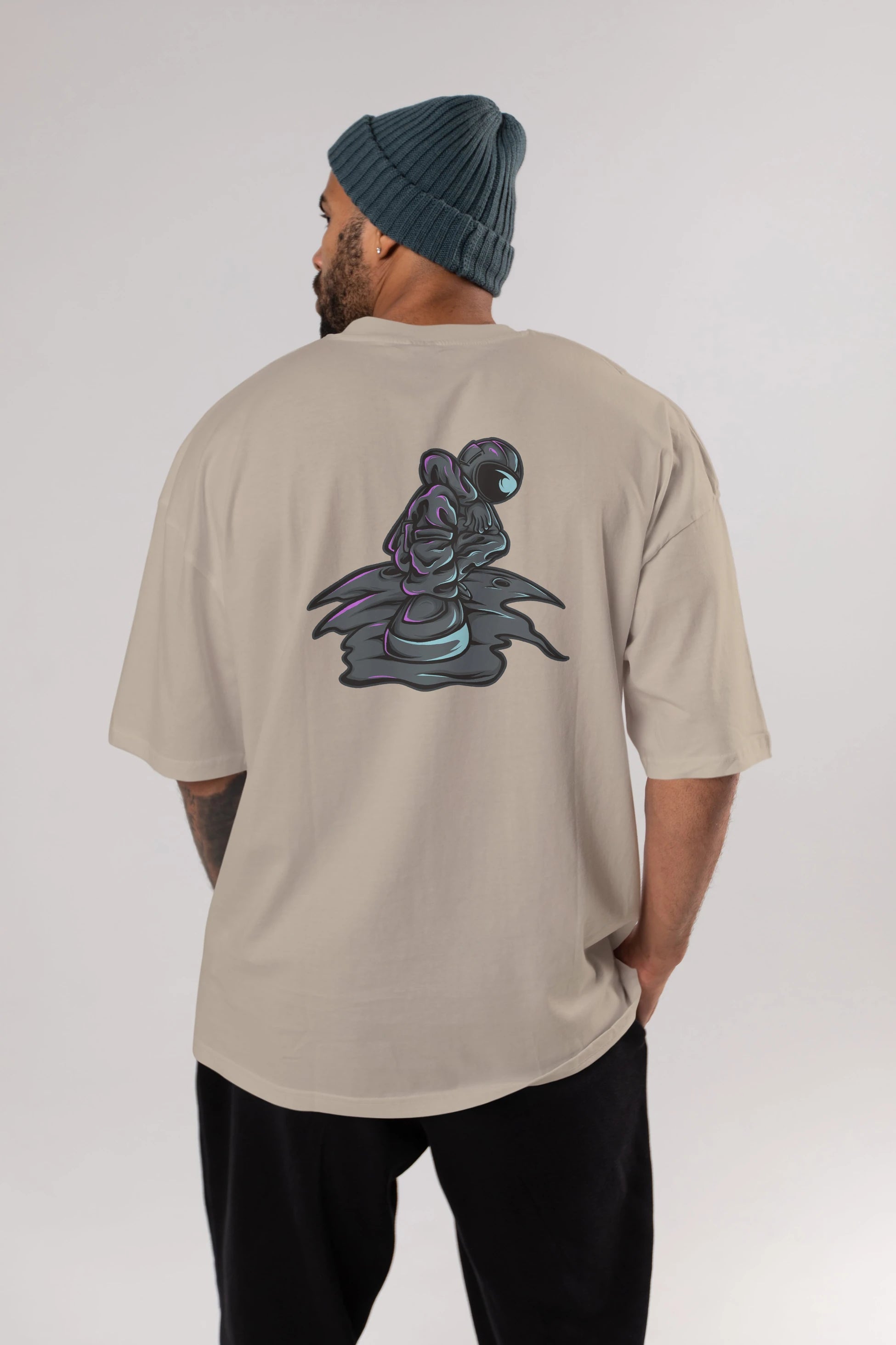 Stylish Astronaut Arka Baskılı Oversize t-shirt Erkek Kadın Unisex
