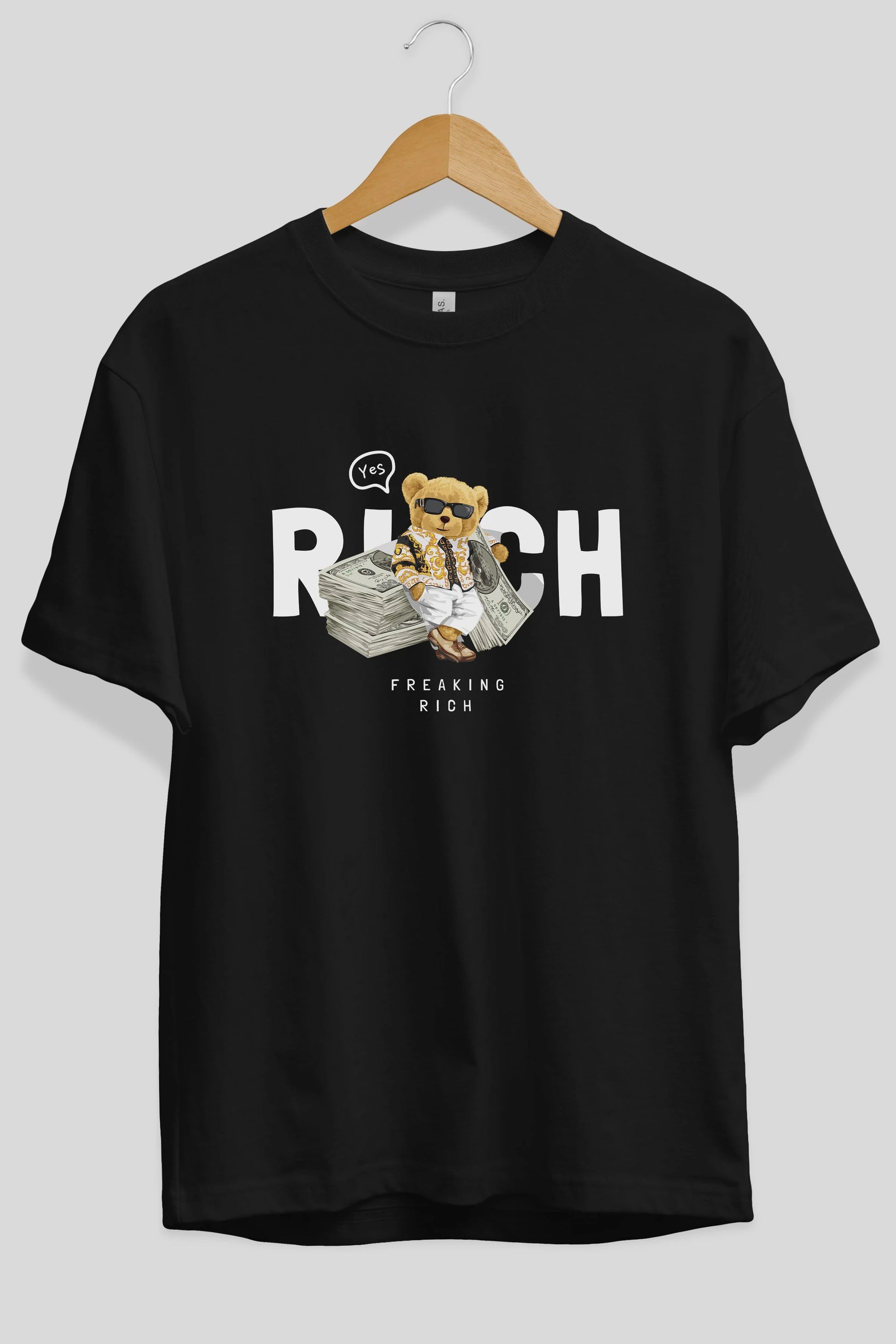 Teddy Bear Freakıng Rich Ön Baskılı Oversize t-shirt Erkek Kadın Unisex %100 Pamuk