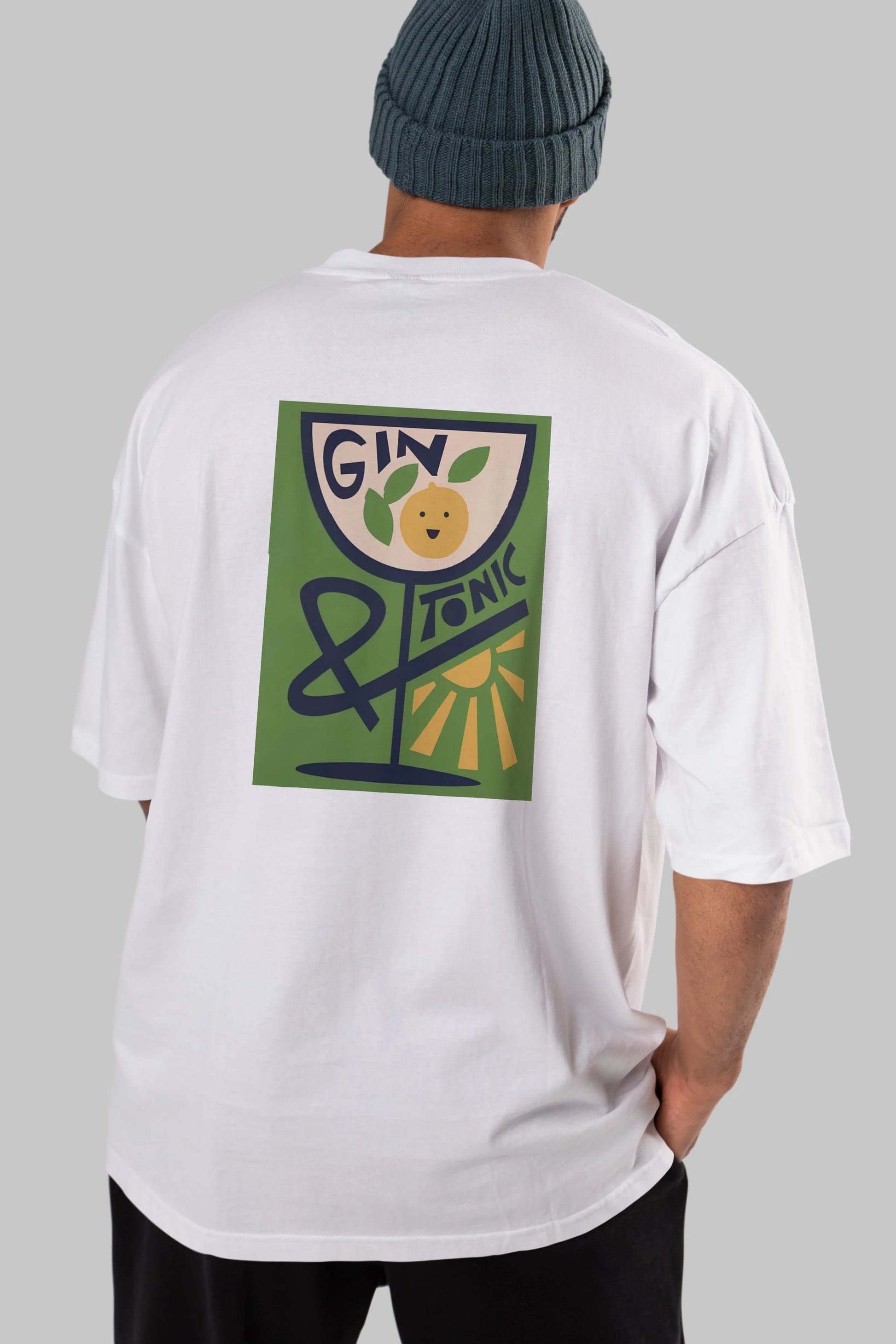 Gin Tonic 3 Arka Baskılı Oversize t-shirt Erkek Kadın Unisex %100 Pamuk Bisiklet Yaka tişort
