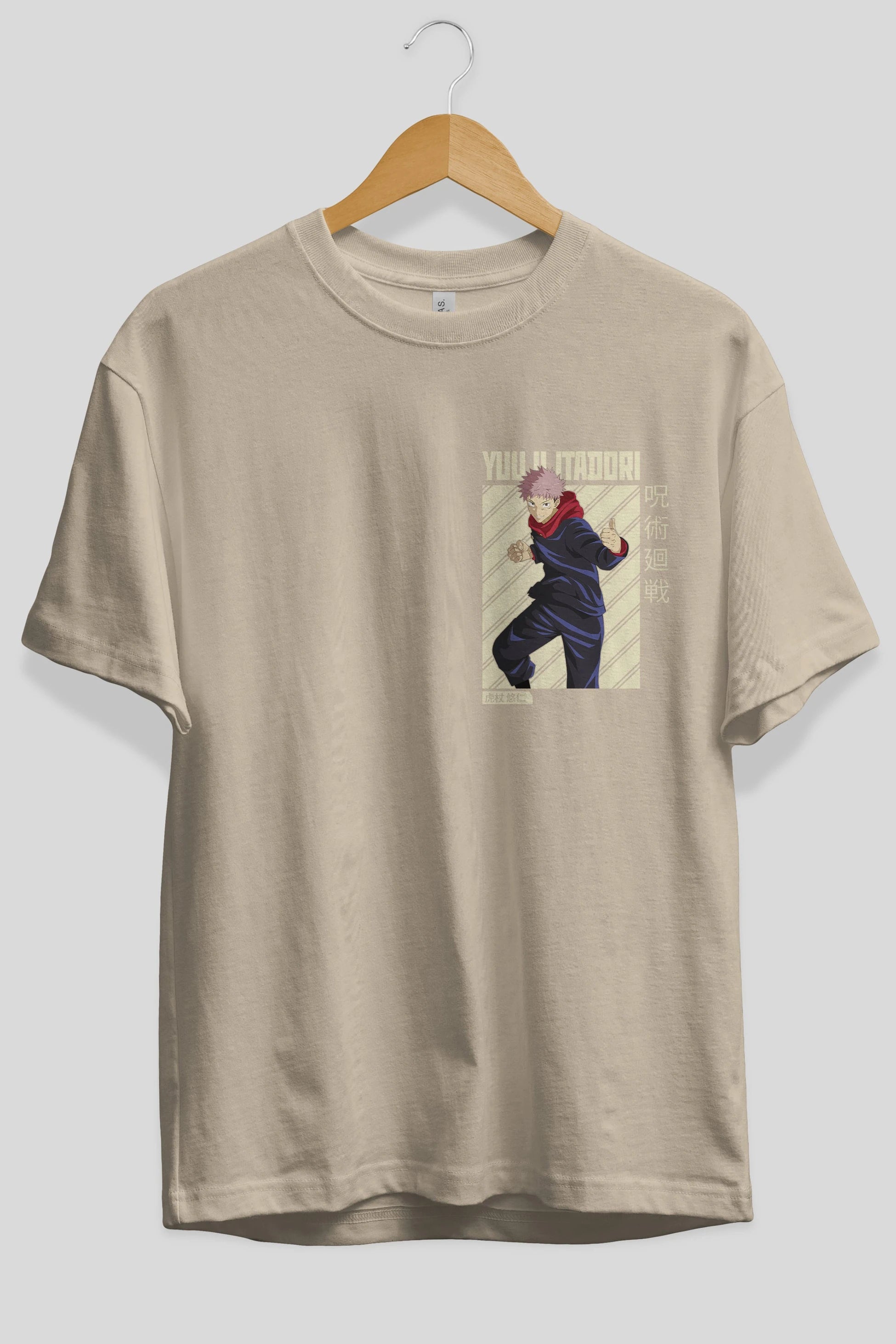 Yuuji Itadori 1 Ön Sol Baskılı Oversize t-shirt Erkek Kadın Unisex %100 Pamuk Bisiklet Yaka tişort