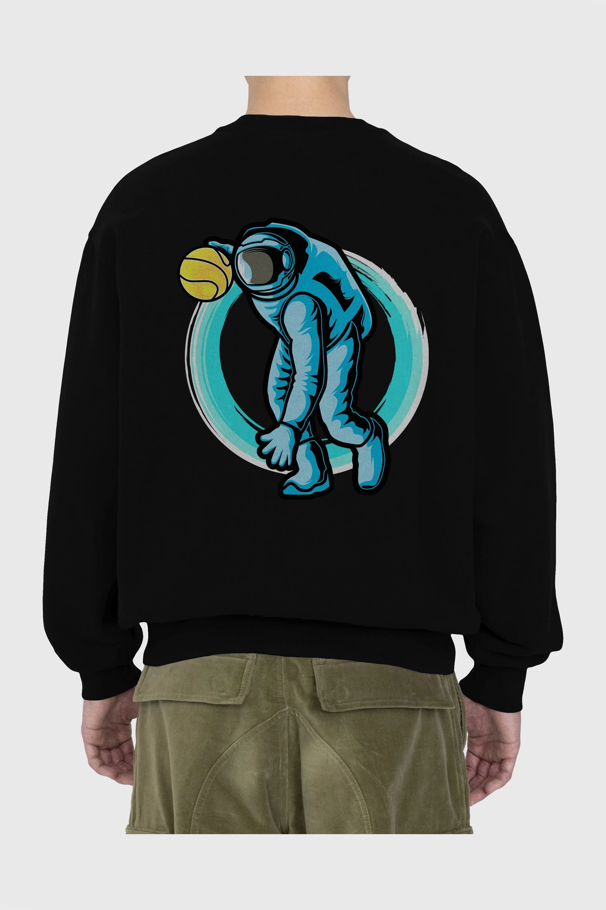 Astronaut Dribble Arka Baskılı Oversize Sweatshirt Erkek Kadın Unisex