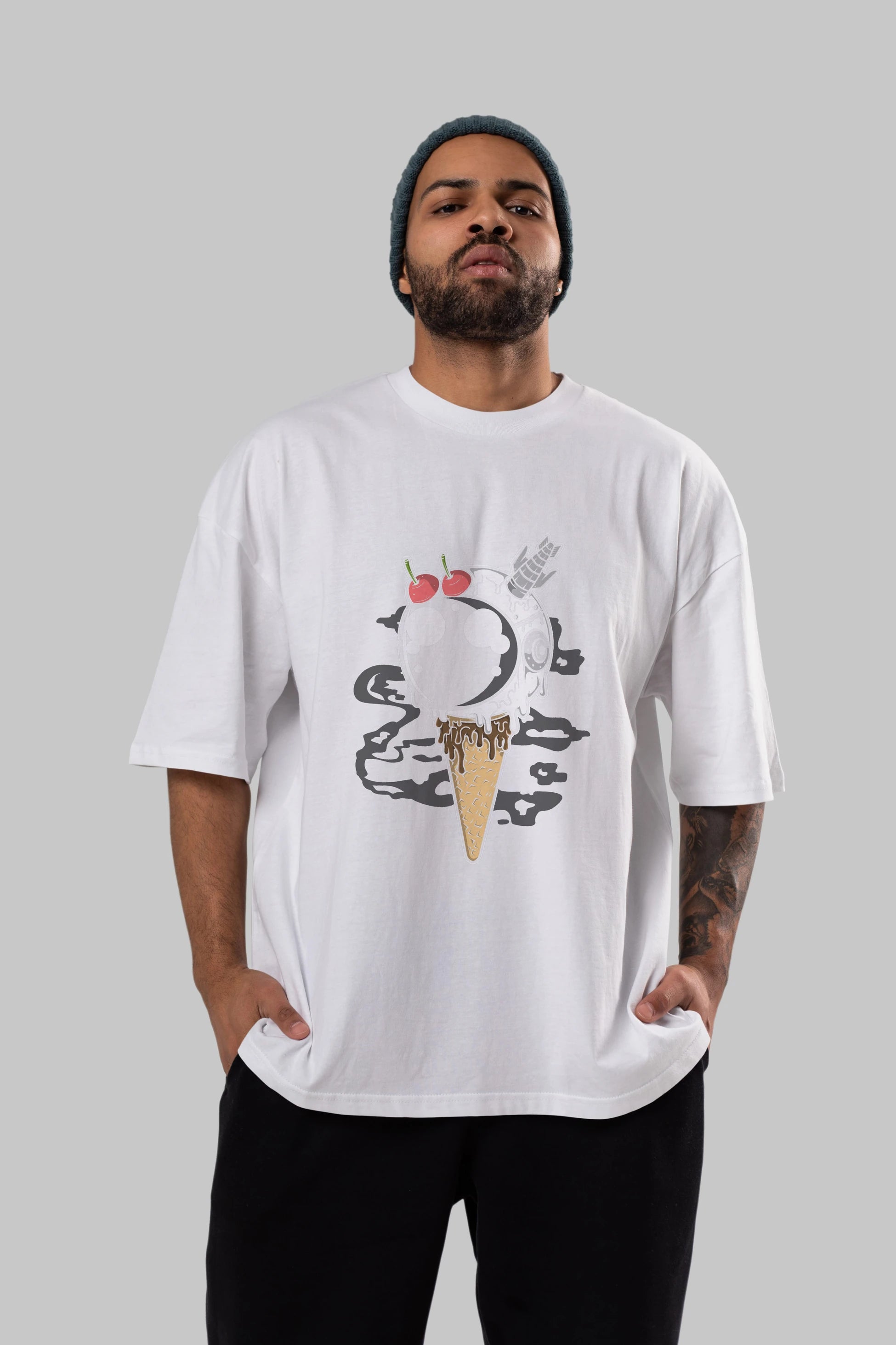 Astronaut Ice Cream Ön Baskılı Oversize t-shirt Erkek Kadın Unisex