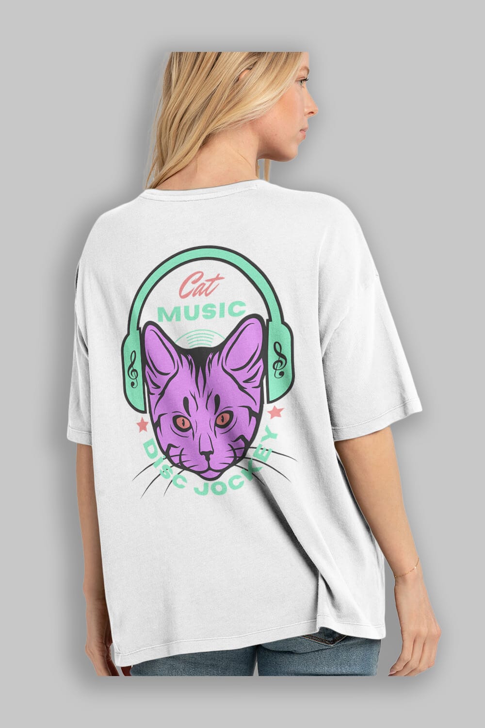 Cat Music Arka Baskılı Oversize t-shirt Erkek Kadın Unisex