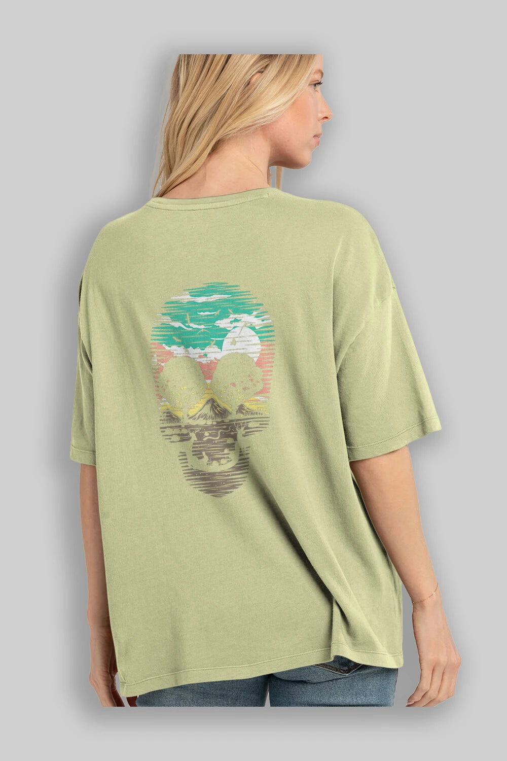 Skull Nature Arka Baskılı Oversize t-shirt %100 pamuk Erkek Kadın Unisex