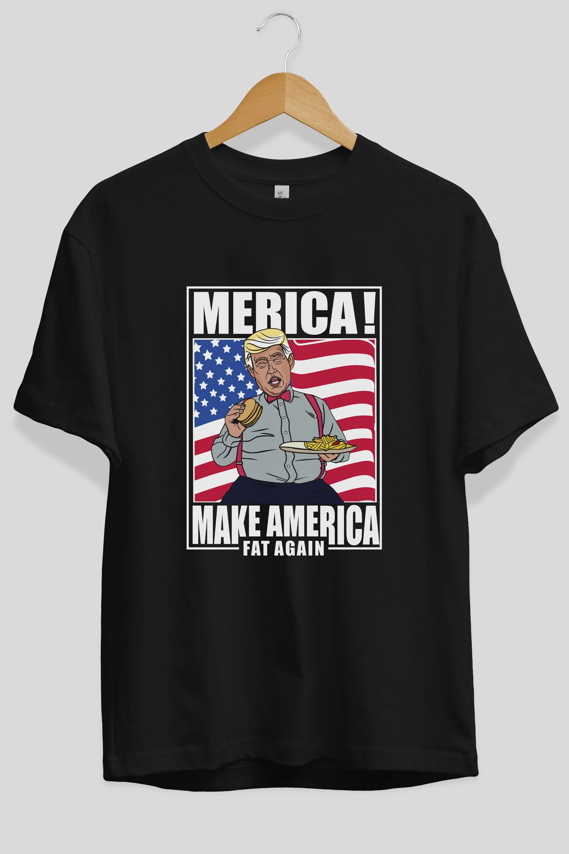 Trump Burger Ön Baskılı Oversize t-shirt Erkek Kadın Unisex %100 Pamuk tişort