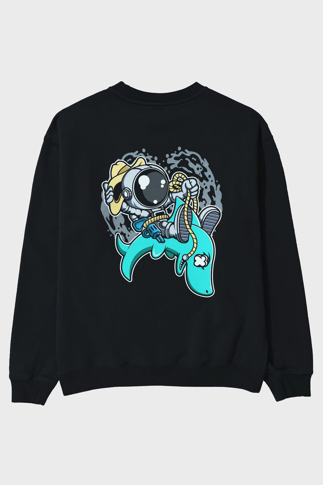 Astronaut Riding Shark Arka Baskılı Oversize Sweatshirt Erkek Kadın Unisex