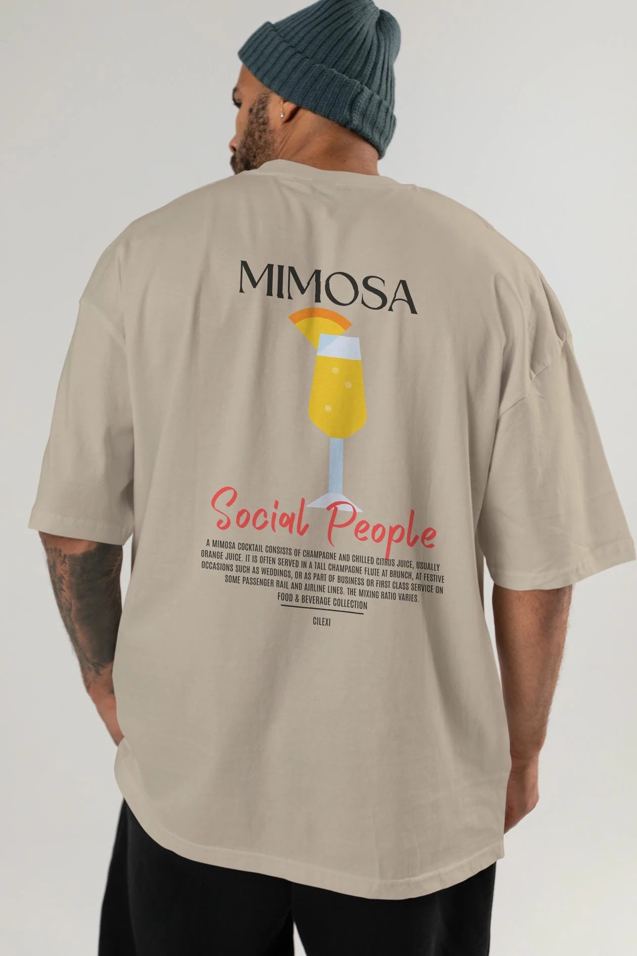 Mimosa Kokteyl Serisi Baskılı Oversize t-shirt Erkek Kadın Unisex %100 Pamuk Bisiklet Yaka tişort