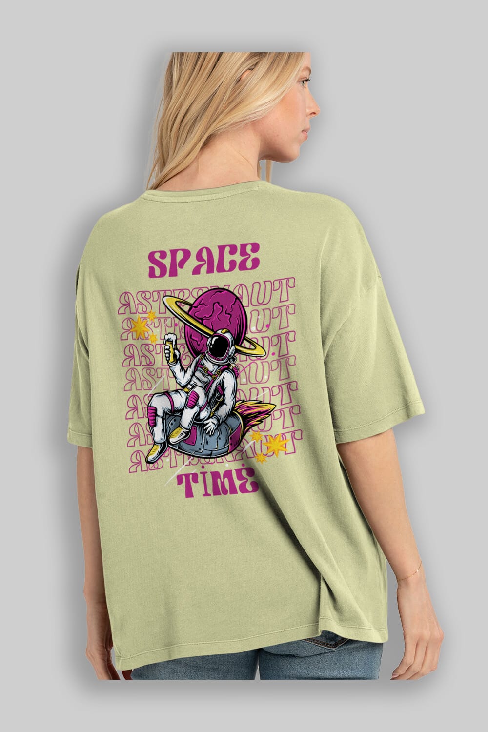 Space Time Astronaut Yazılı Arka Baskılı Oversize t-shirt Erkek Kadın Unisex