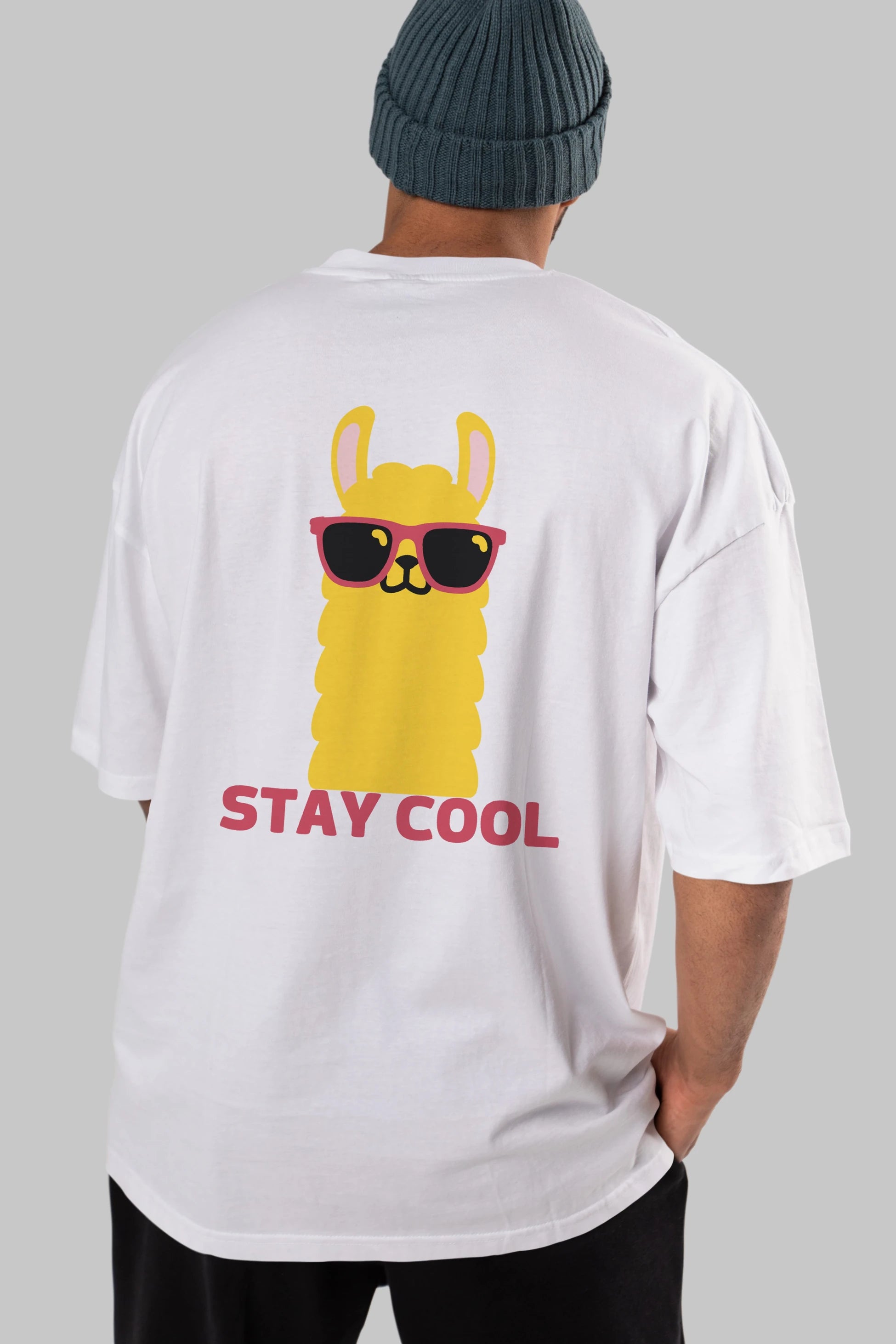 Stay Cool Yazılı Lama Arka Baskılı Oversize t-shirt Erkek Kadın Unisex