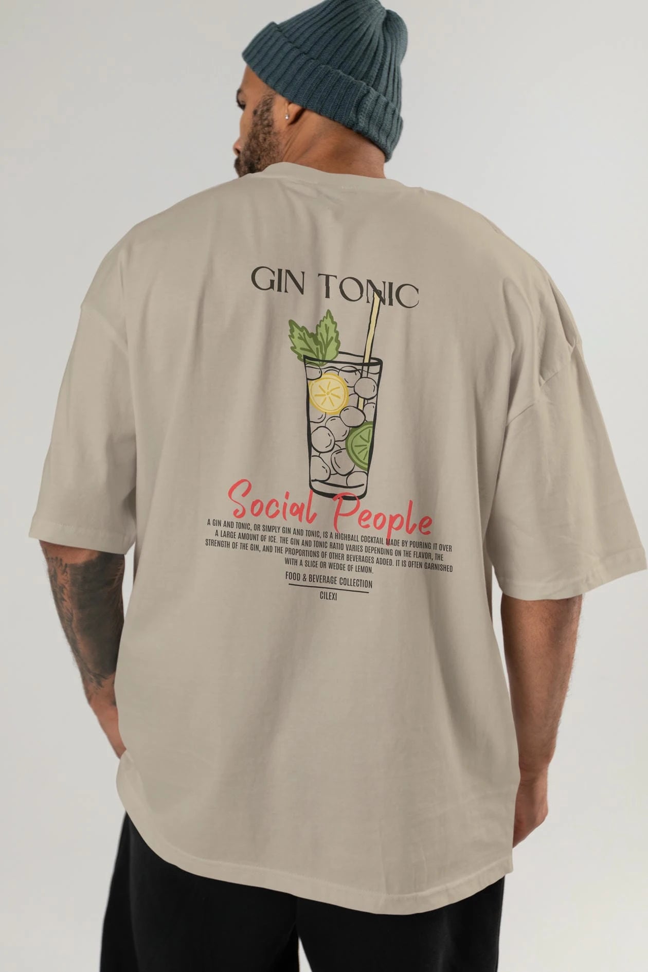 Gın Tonıc Kokteyl Serisi Baskılı Oversize t-shirt Erkek Kadın Unisex %100 Pamuk Bisiklet Yaka tişort