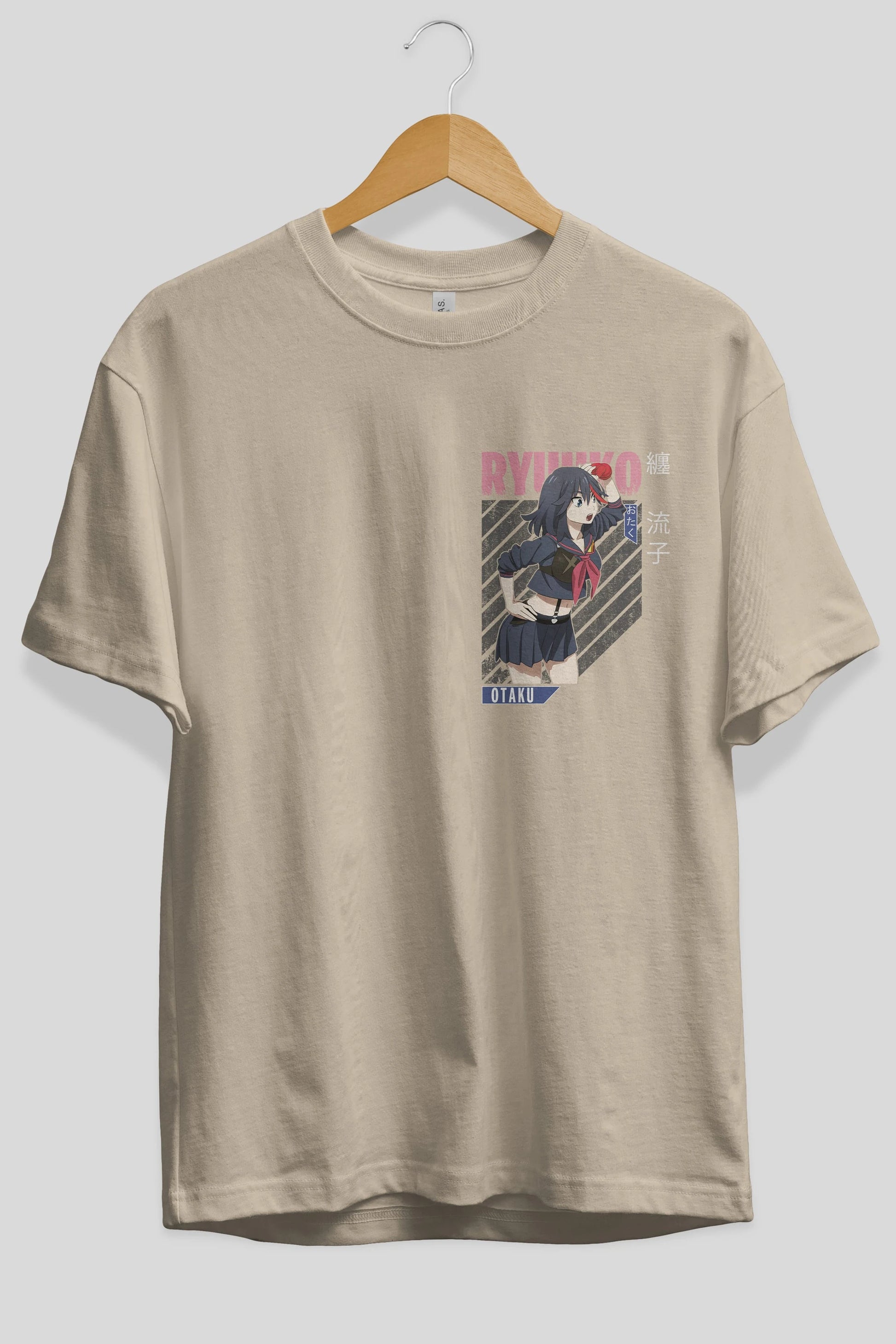 Ryuuko Matoi 6 Ön Sol Baskılı Oversize t-shirt Erkek Kadın Unisex %100 Pamuk Bisiklet Yaka tişort