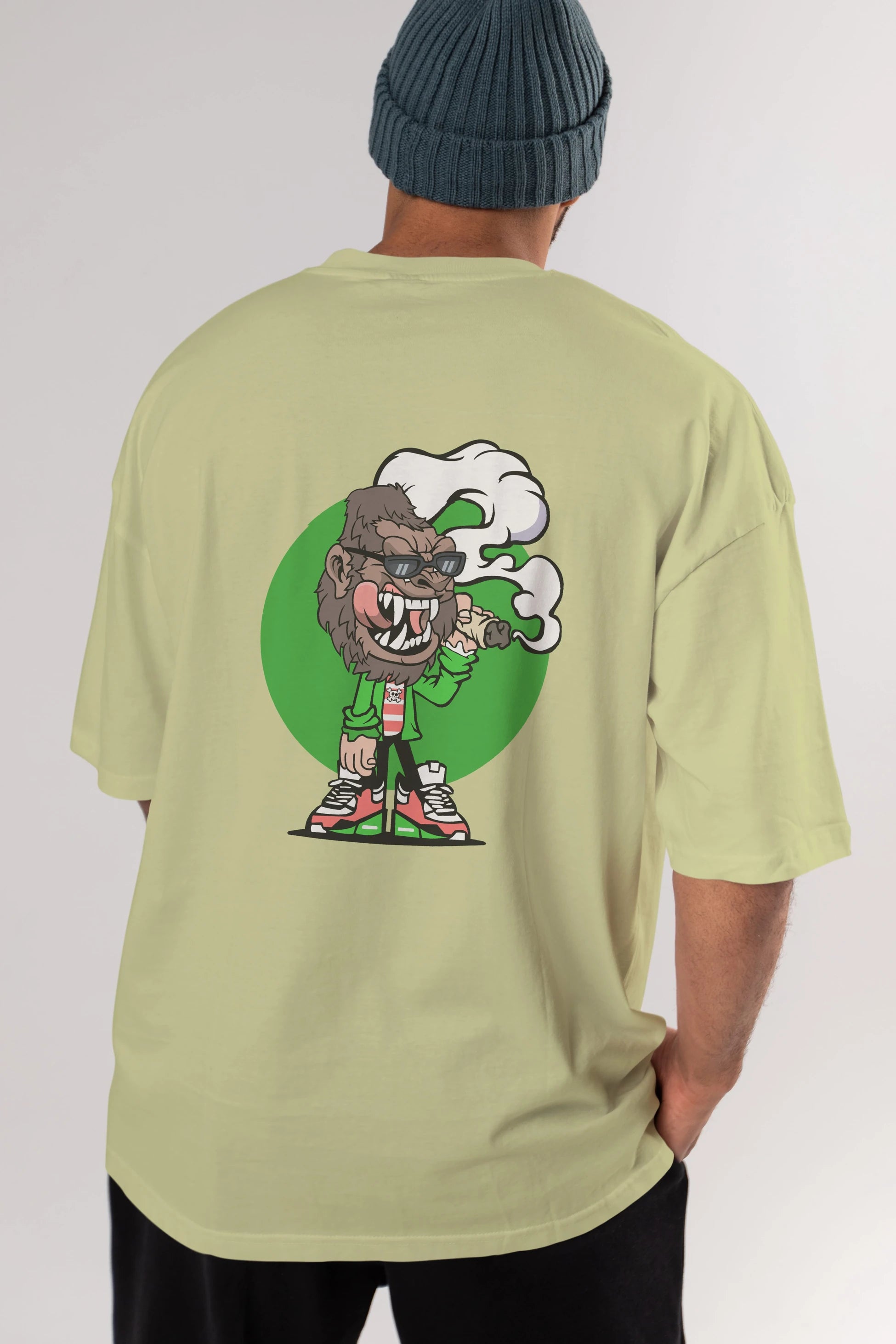 Gorilla Smoker Arka Baskılı Oversize t-shirt Erkek Kadın Unisex %100 Pamuk tişort