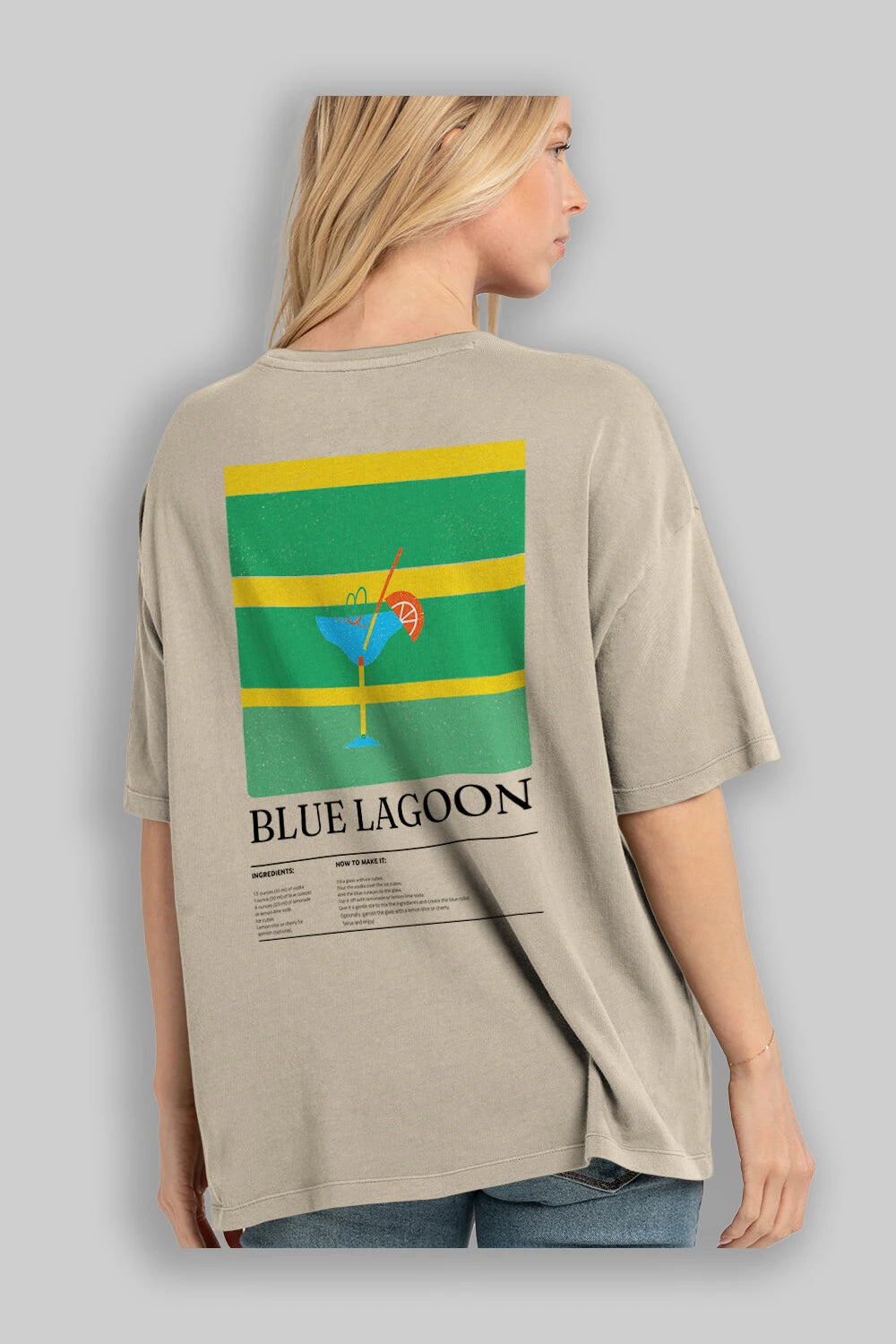 Blue Lagoon Kokteyl Serisi Arka Baskılı Oversize t-shirt Erkek Kadın %100 Pamuk Bisiklet Yaka tişort