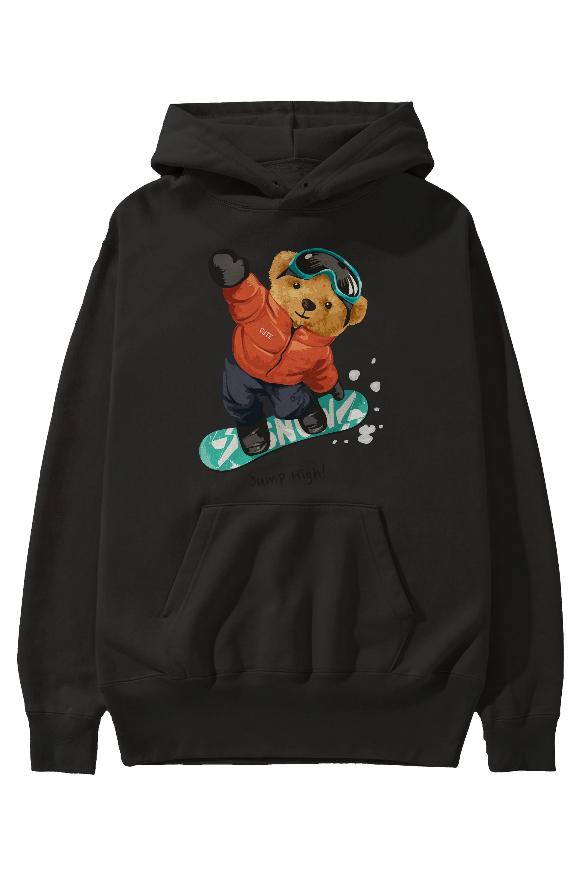 Teddy Bear Jump High Ön Baskılı Hoodie Oversize Kapüşonlu Sweatshirt Erkek Kadın Unisex